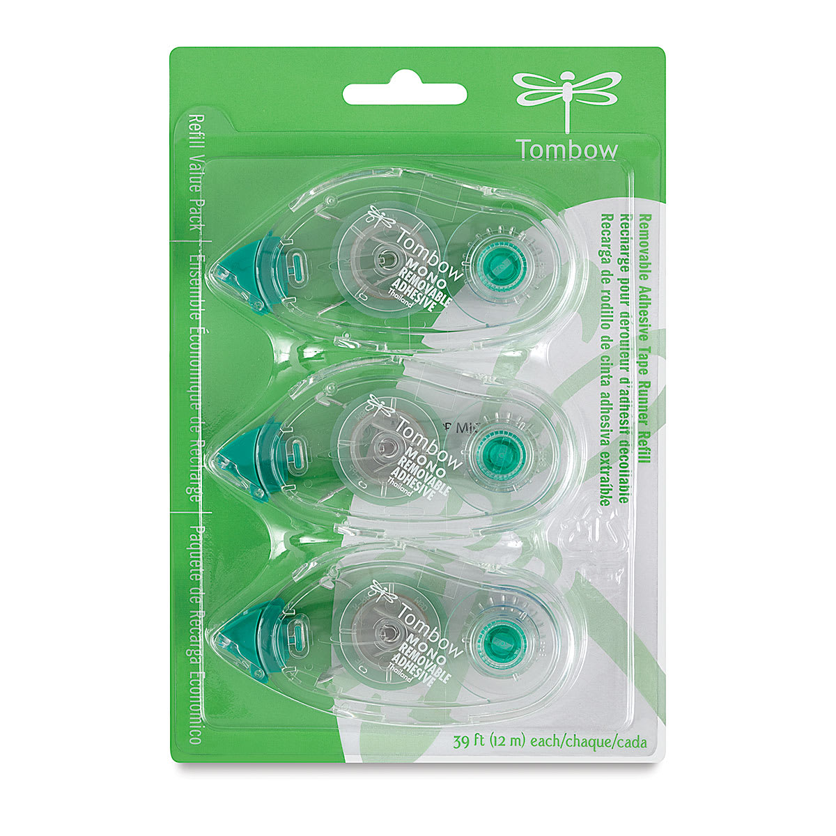 Tombow Mono Mono Adhesive Roller Refill, Removable, 3/Pack (TOM62209)
