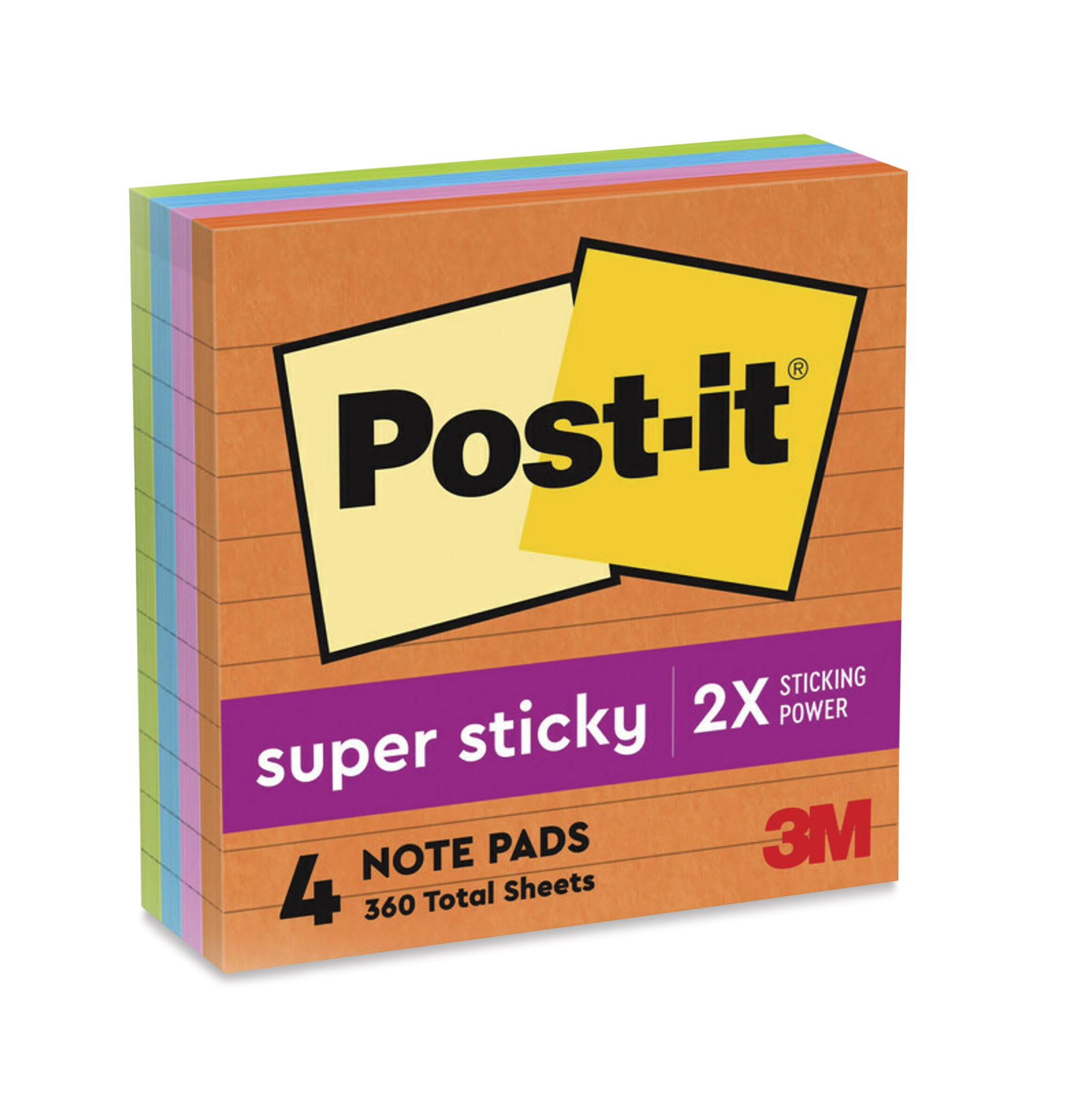 Post-it Super Sticky Notes, 4 x 4, Energy Boost Collection, Lined, 90 Sheet/Pad, 4 Pads/Pack (675-4S, Paper | Quill