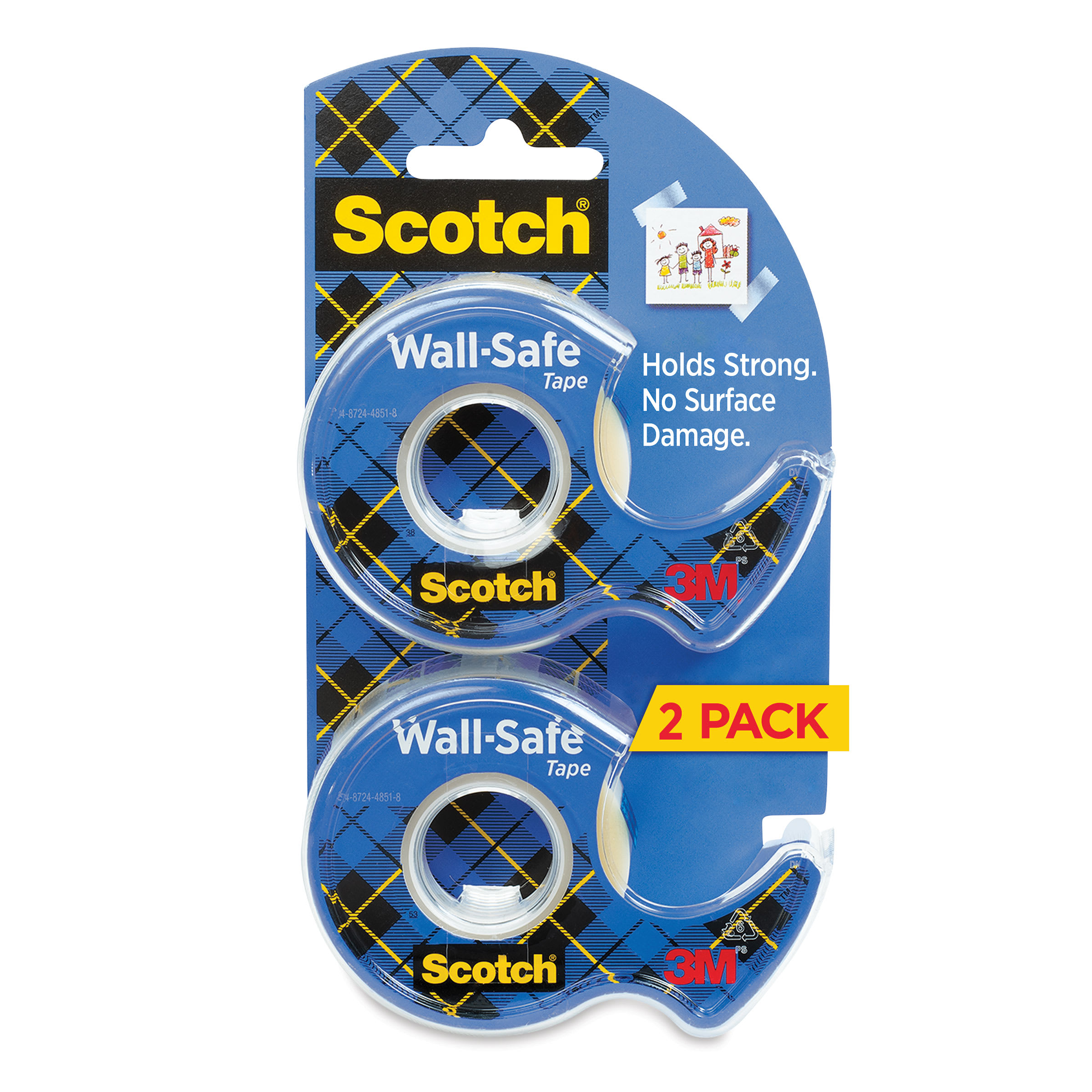 Scotch Wall-Safe Tape - Pkg of 2, 3/4" x 600" Rolls with Dispensers