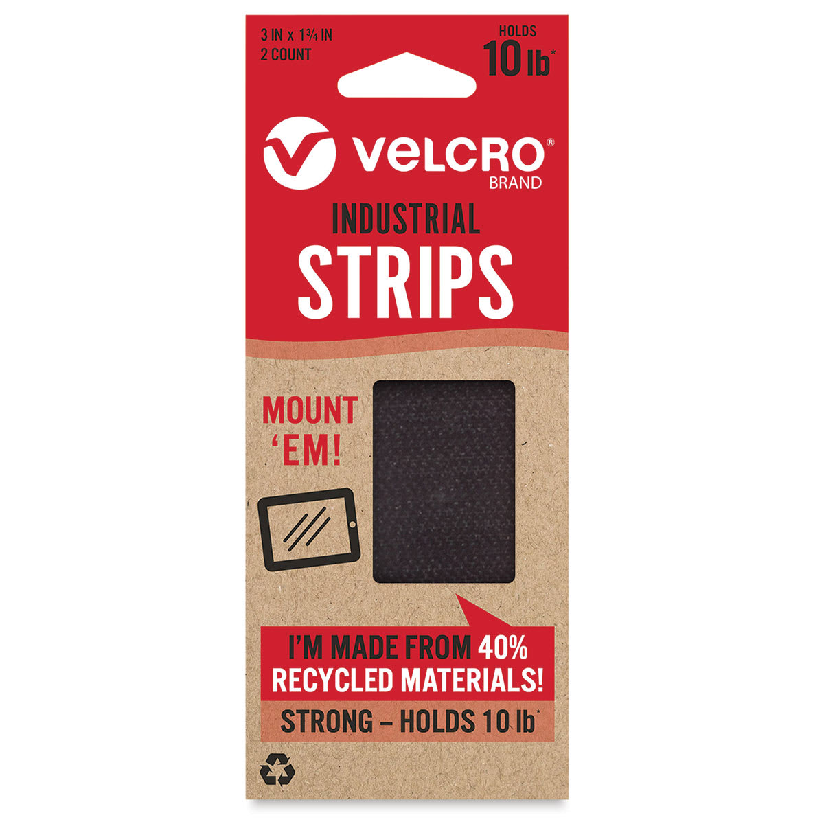 Velcro Brand ECO Collection Industrial Strips Pkg of 2 Black 3 x 134