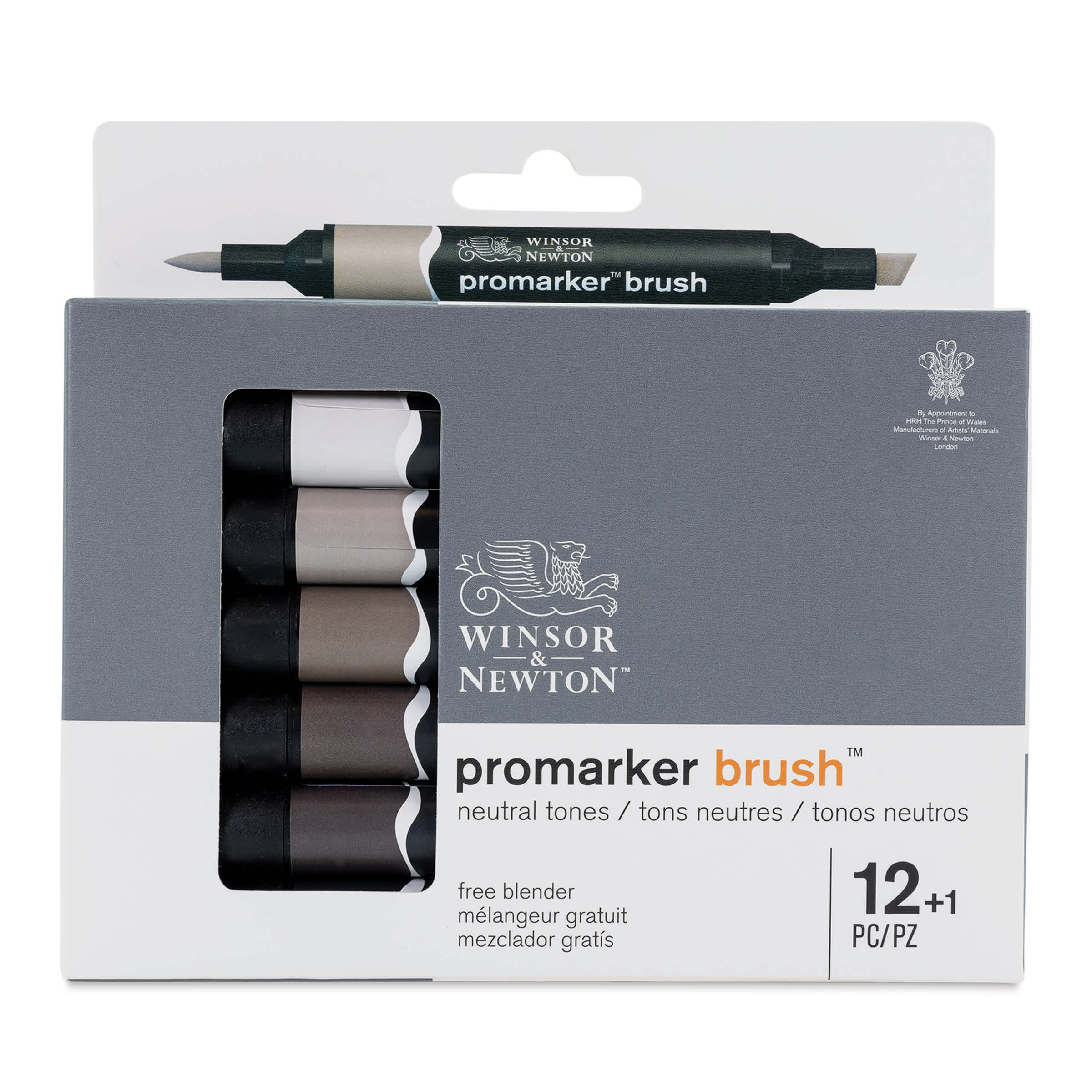 Winsor & Newton Promarker Brush Markers - Set of 12, Neutral Tones
