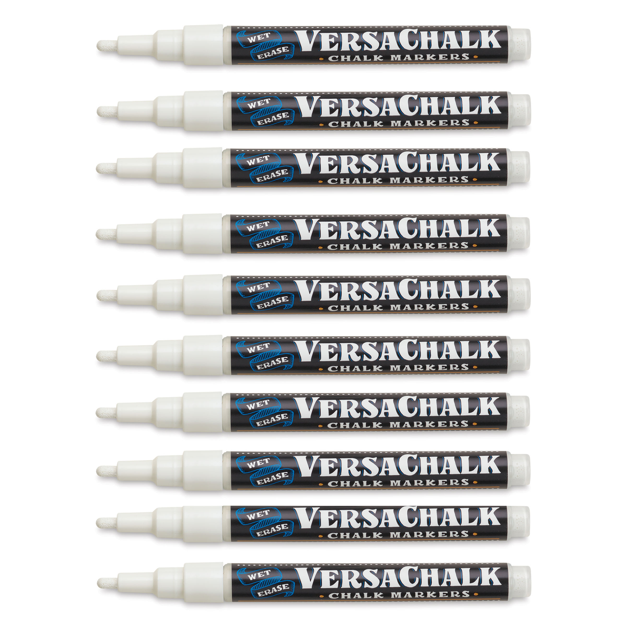 VersaChalk Wet Erase Liquid Chalk Markers - Set of 10, White, 3 mm, Fine Tip