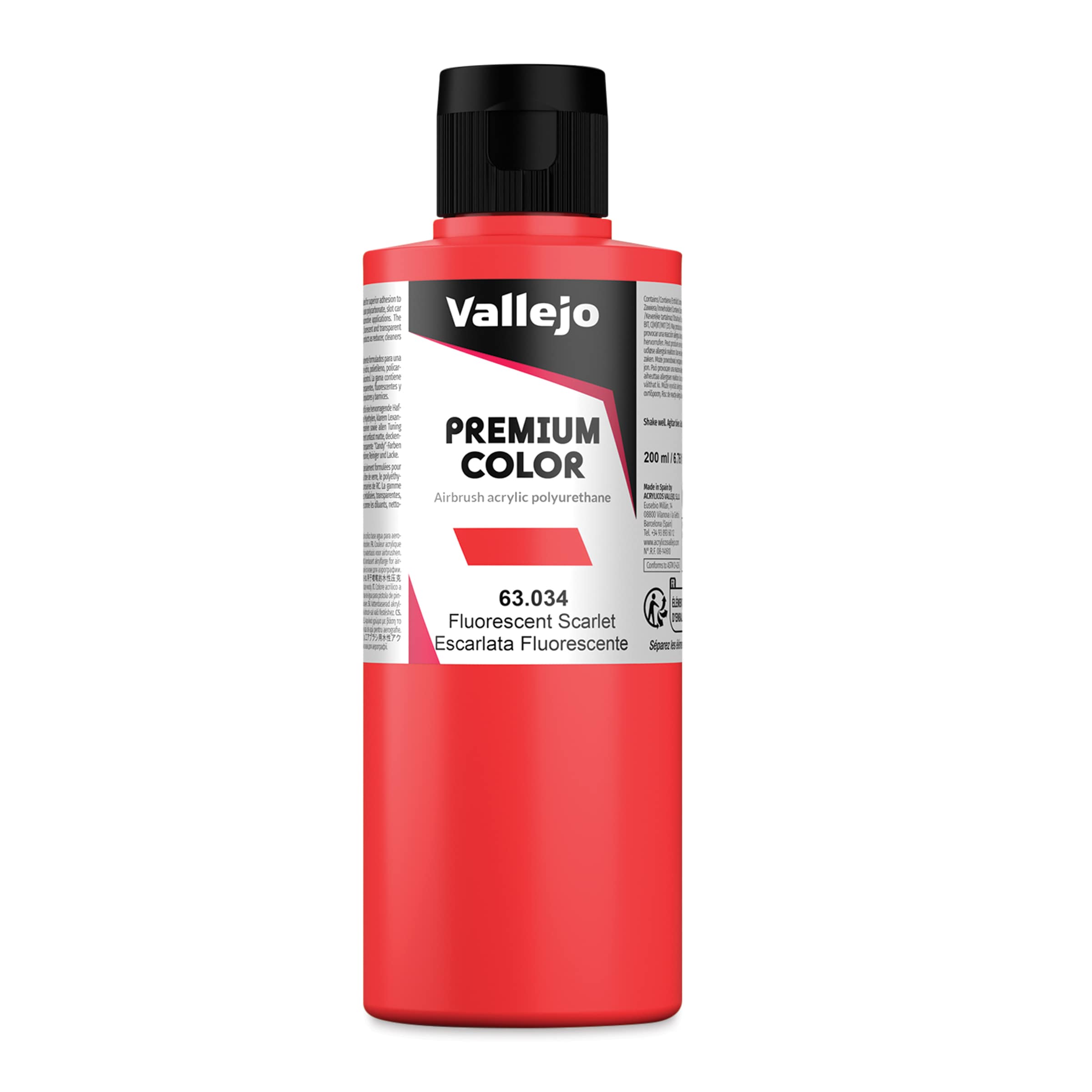 Vallejo Premium Airbrush Colors - 200 ml, Fluorescent Scarlet