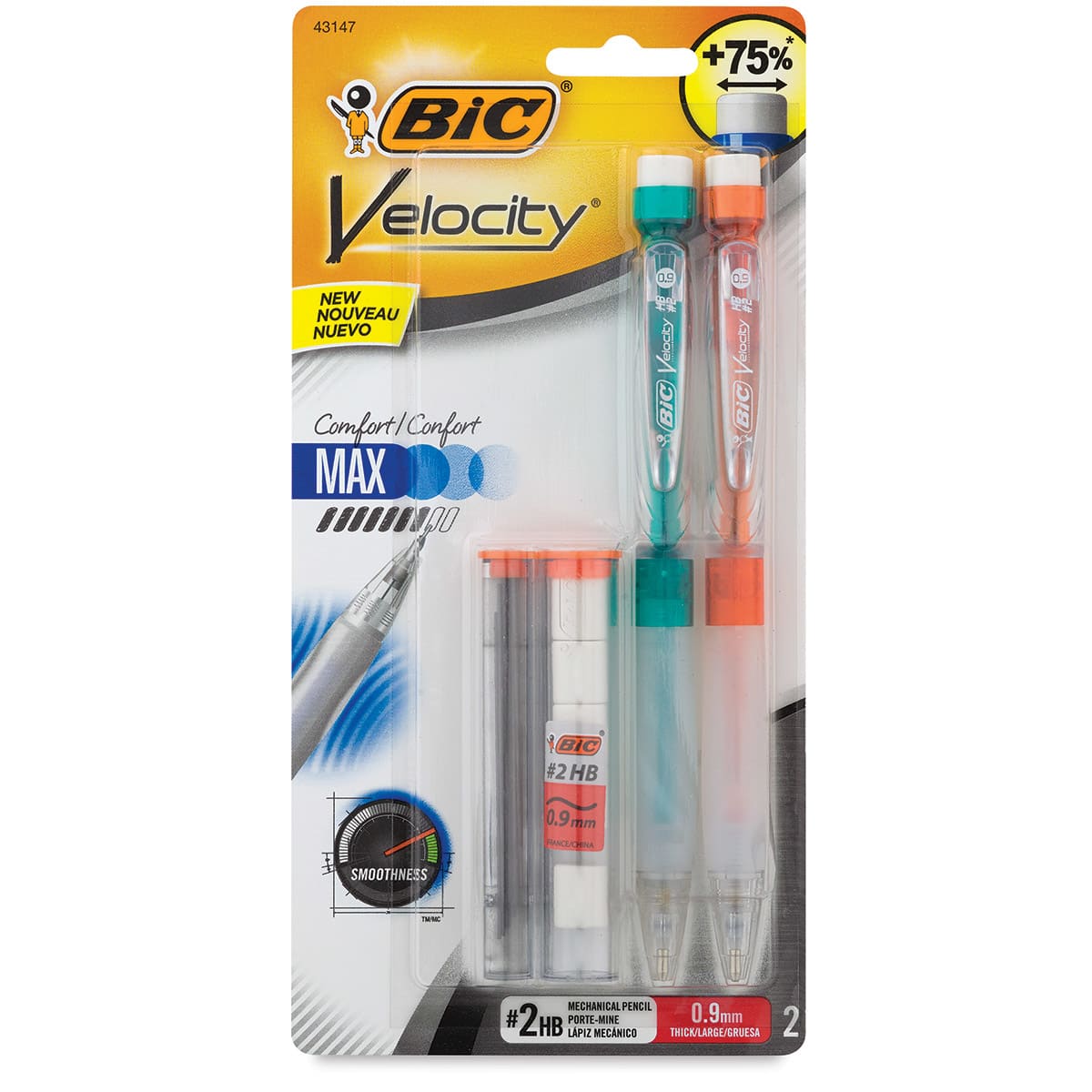 BIC Velocity Max Mechanical Pencil, 0.9mm, #2 Hard Lead, 2/Pack (MPMX9P21BLK)