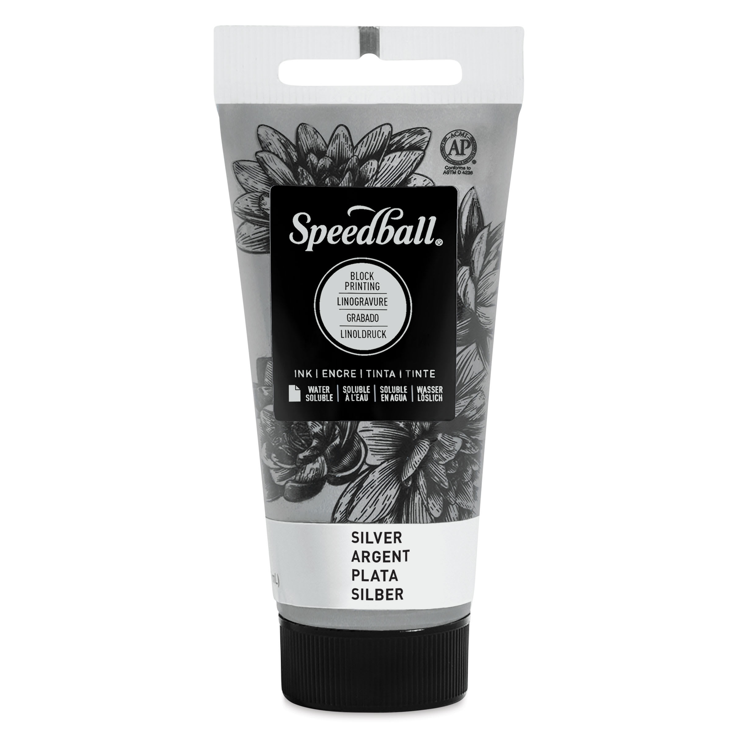 Speedball Water-Soluble Block Printing Ink - Silver (Metallic), 1.25 oz