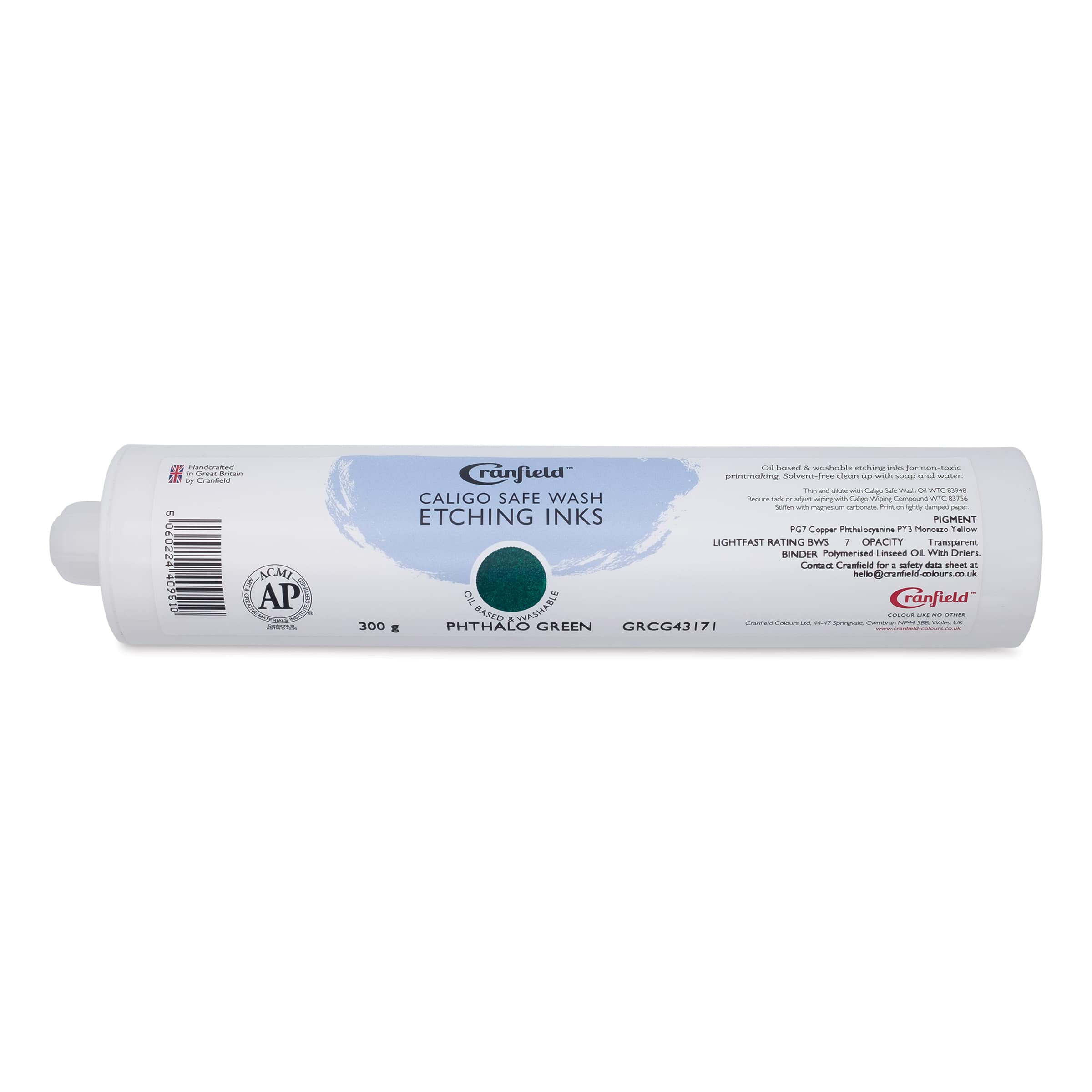 Cranfield Caligo Safe Wash Etching Ink Cartridge - Phthalo Green, 300 g