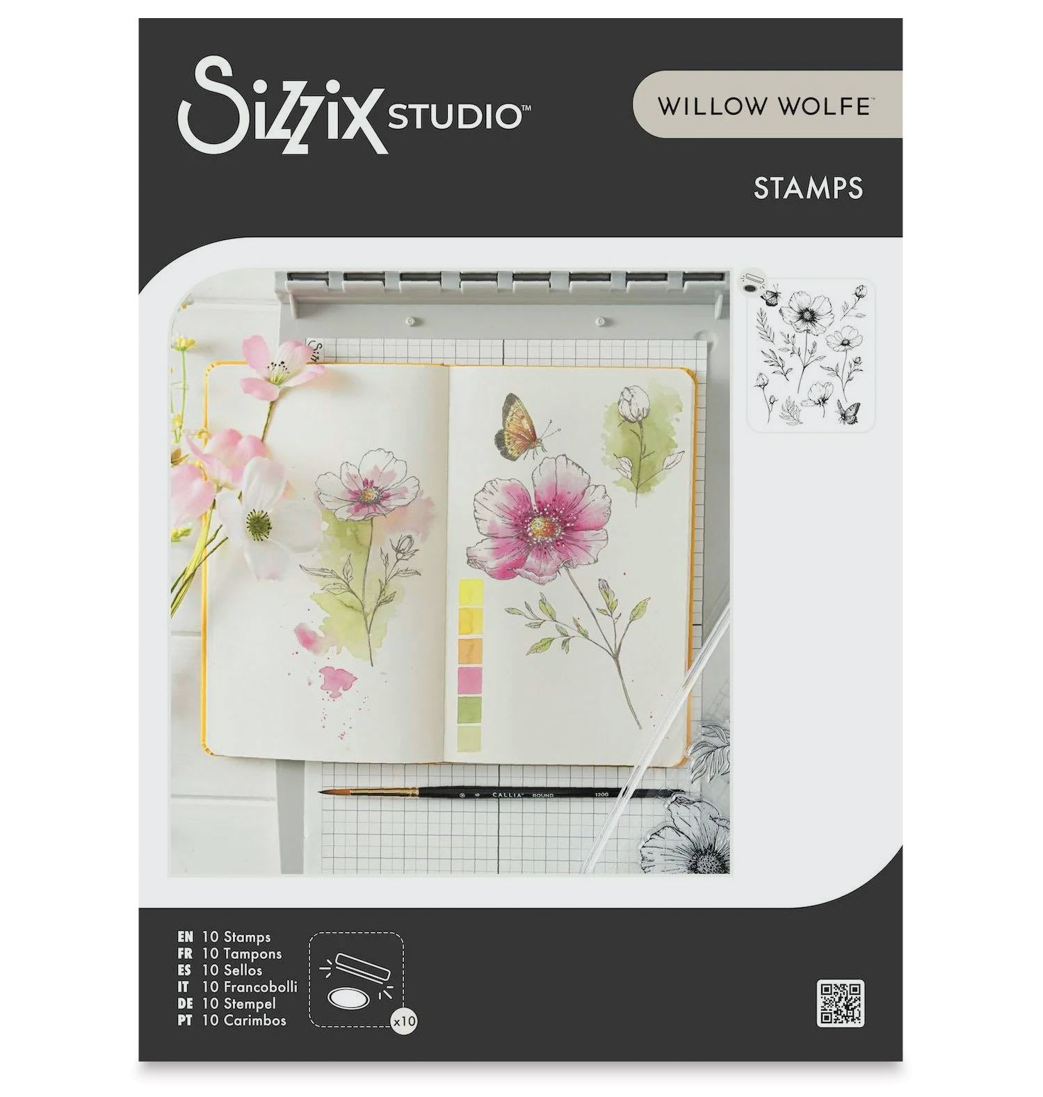 Sizzix Studio Clear Stamp Set - Set of 10, Cosmo and Butterflies