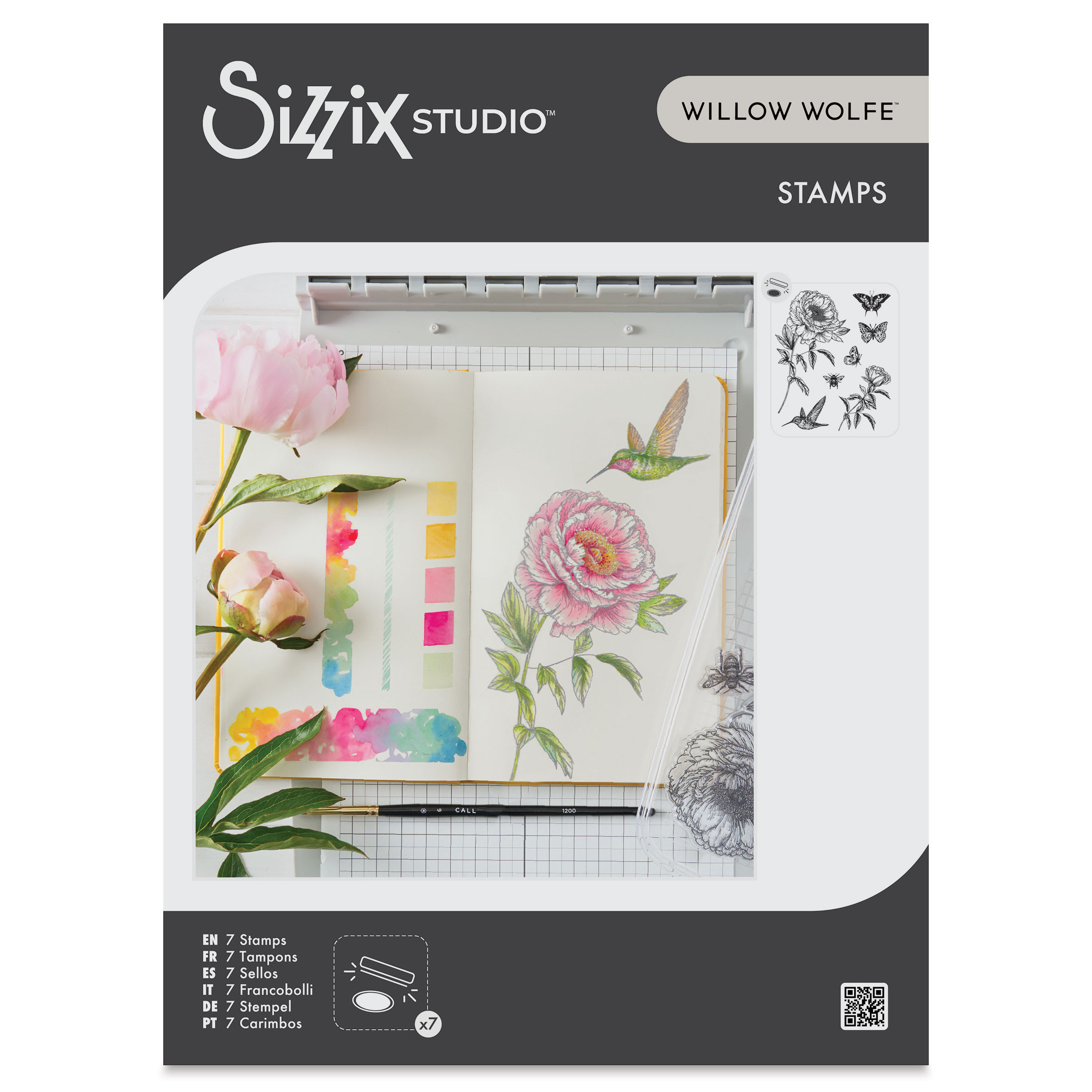 Sizzix Studio Clear Stamp Set - Set of 7, Flowers and Creatures