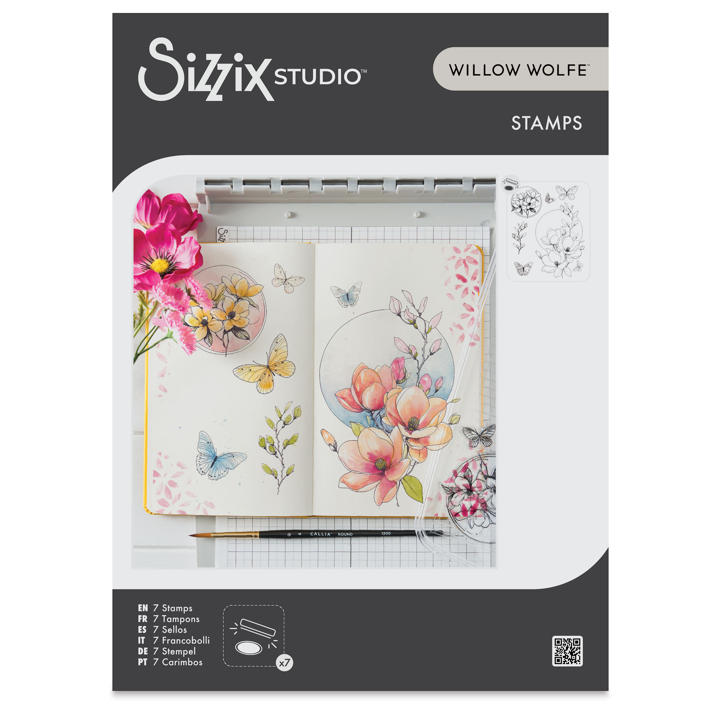 Sizzix Studio Clear Stamp Set - Set of 7, Magnolia