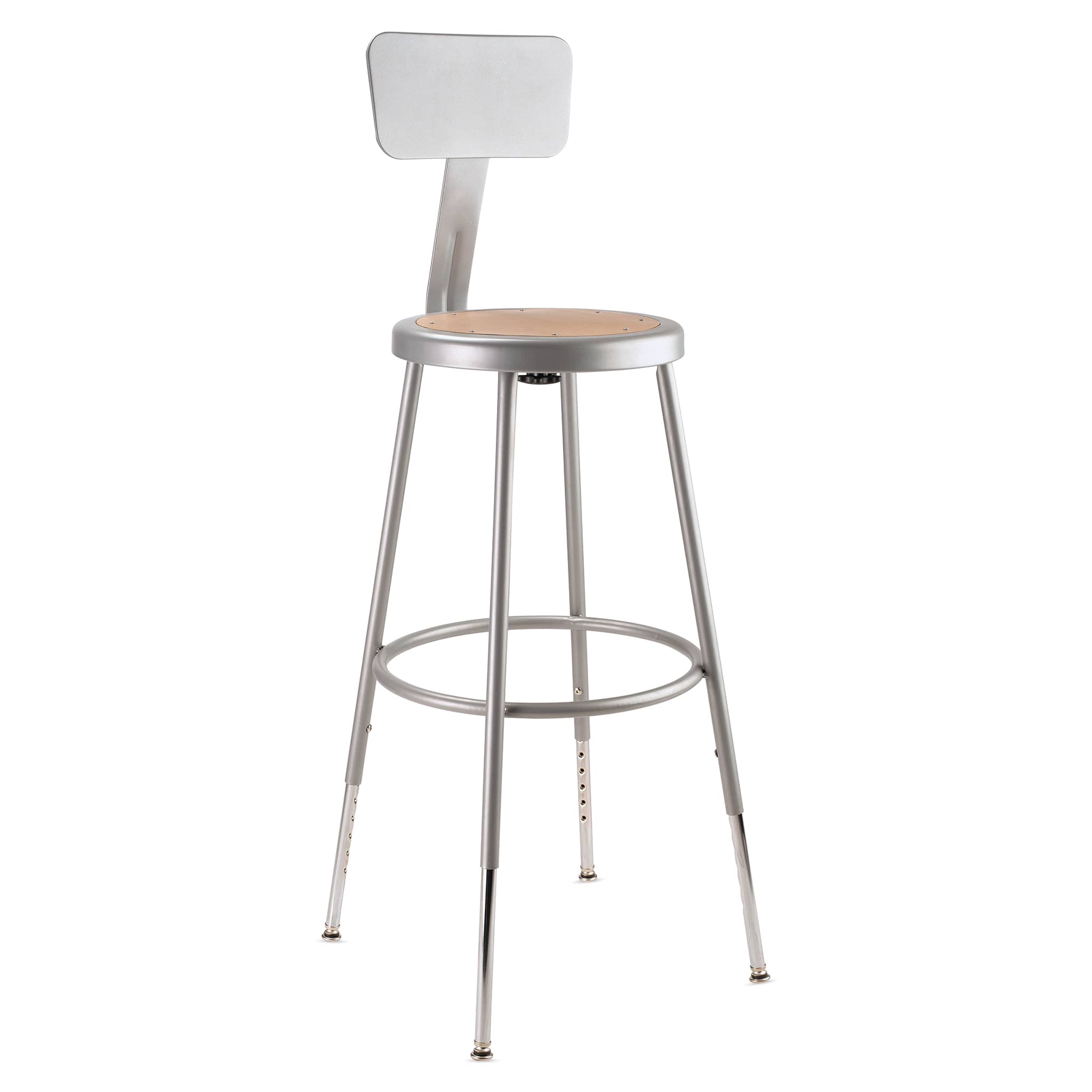 National Public Seating 6224HB Round Stool w/ Solid Back & Masonite Board Seat, Gray