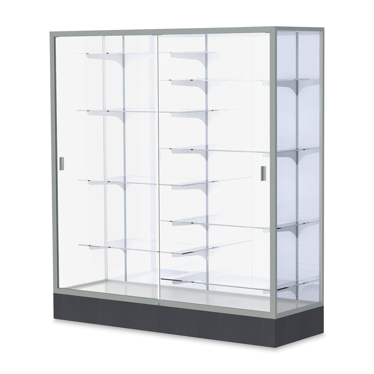 Waddell 2605-WB-SN Colossus 60 x 66 x 20 in. Aluminum Frame Floor Display Case with Black Laminate Base, White Back - Satin