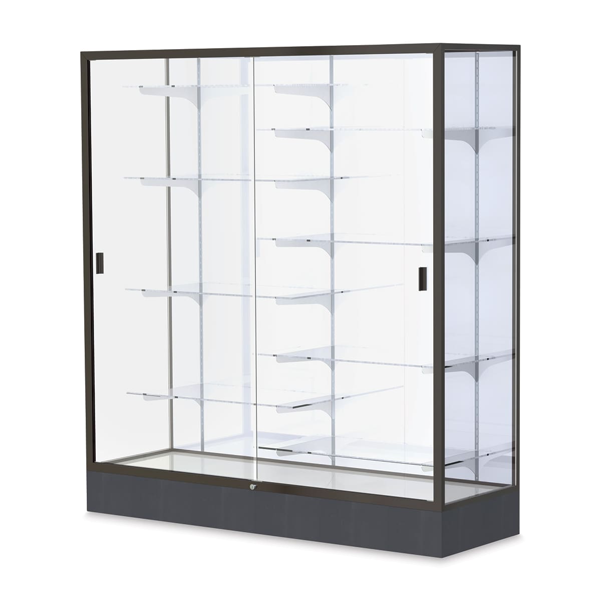 Waddell 2605-WB-BZ Colossus 60 x 66 x 20 in. Aluminum Frame Floor Display Case with Black Laminate Base, White Back - Dark Bronze