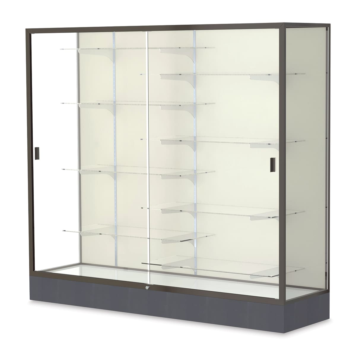 Waddell 2606-PB-BZ Colossus 72 x 66 x 20 in. Aluminum Frame Floor Display Case with Black Laminate Base, Plaque Back - Dark Bronze