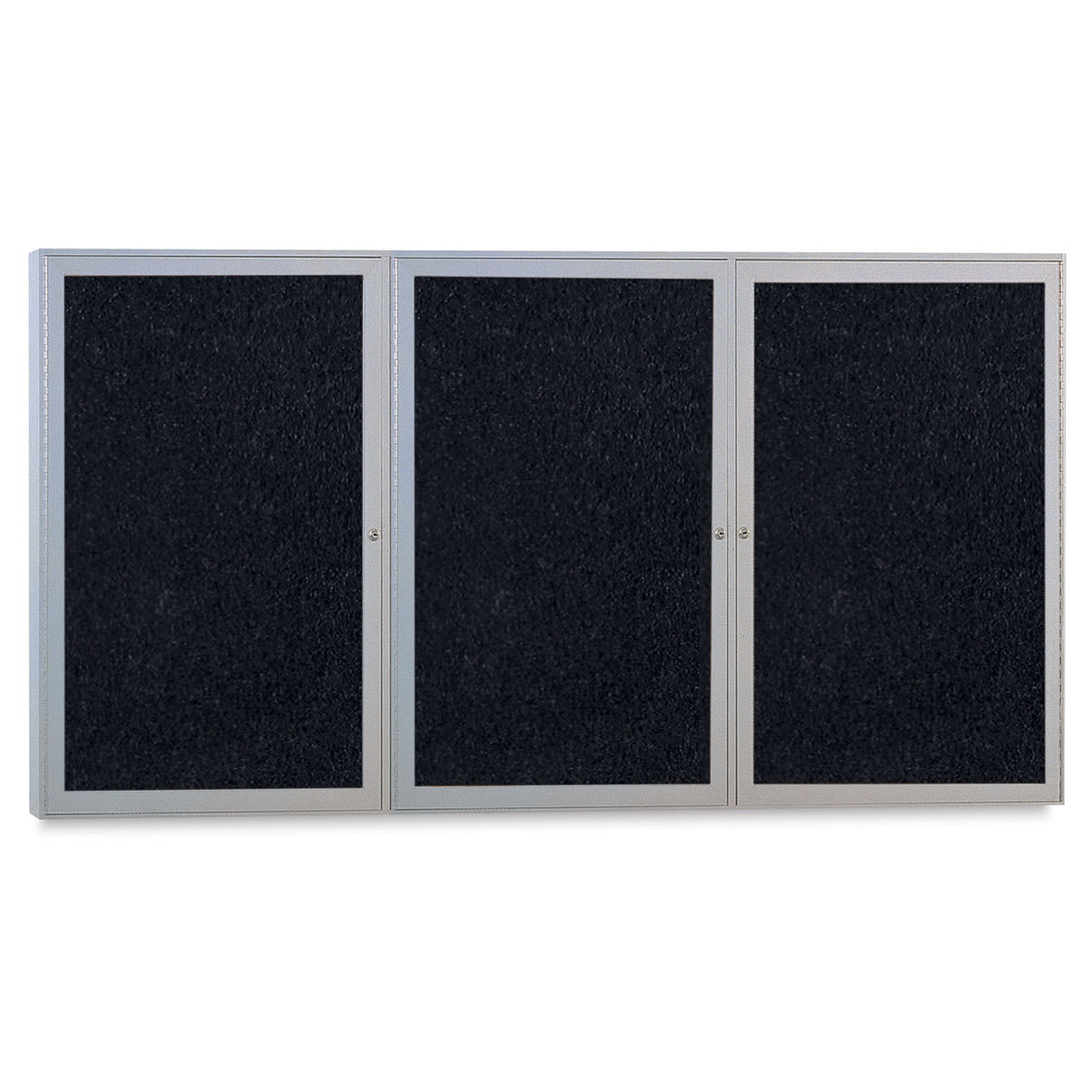 Ghent PA33672TR-BK 36 in. x 72 in. 3-Door Satin Aluminum Frame Enclosed Recycled Rubber Tackboard - Black