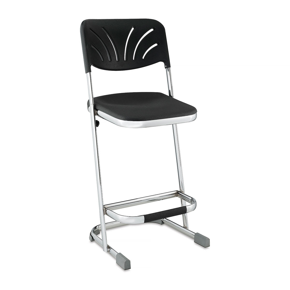 National Public Seating | NPS 24 Inch High, Stationary Square Seat w/ Steel Backrest - 16-1/4 Inch Deep x 16-3/4 Inch Wide, Plastic Seat, Black and