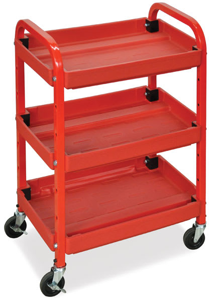 Utility Cart with Deep Lipped Plastic Shelves, 95 lb Load Capacity, 3 Shelves, 22 in L, 15 1/2 in W