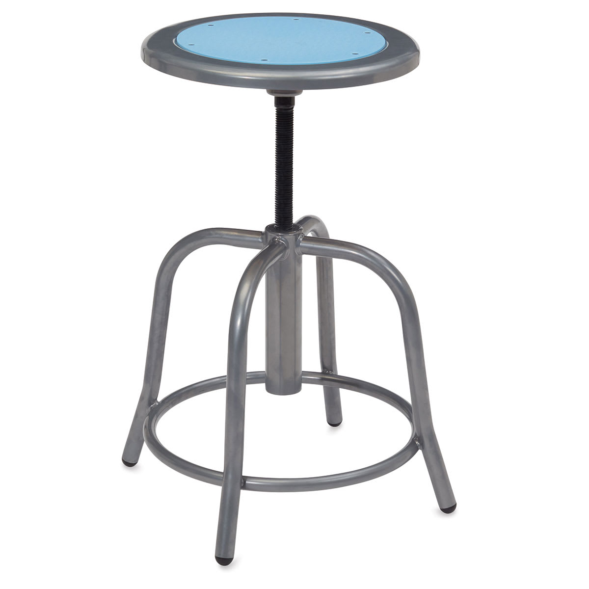 National Public Seating NPS 6800 Series Armless Steel Height Adjustable Swivel Industrial/Shop Stool, Blueberry Seat, Gray F, Grey | Quill