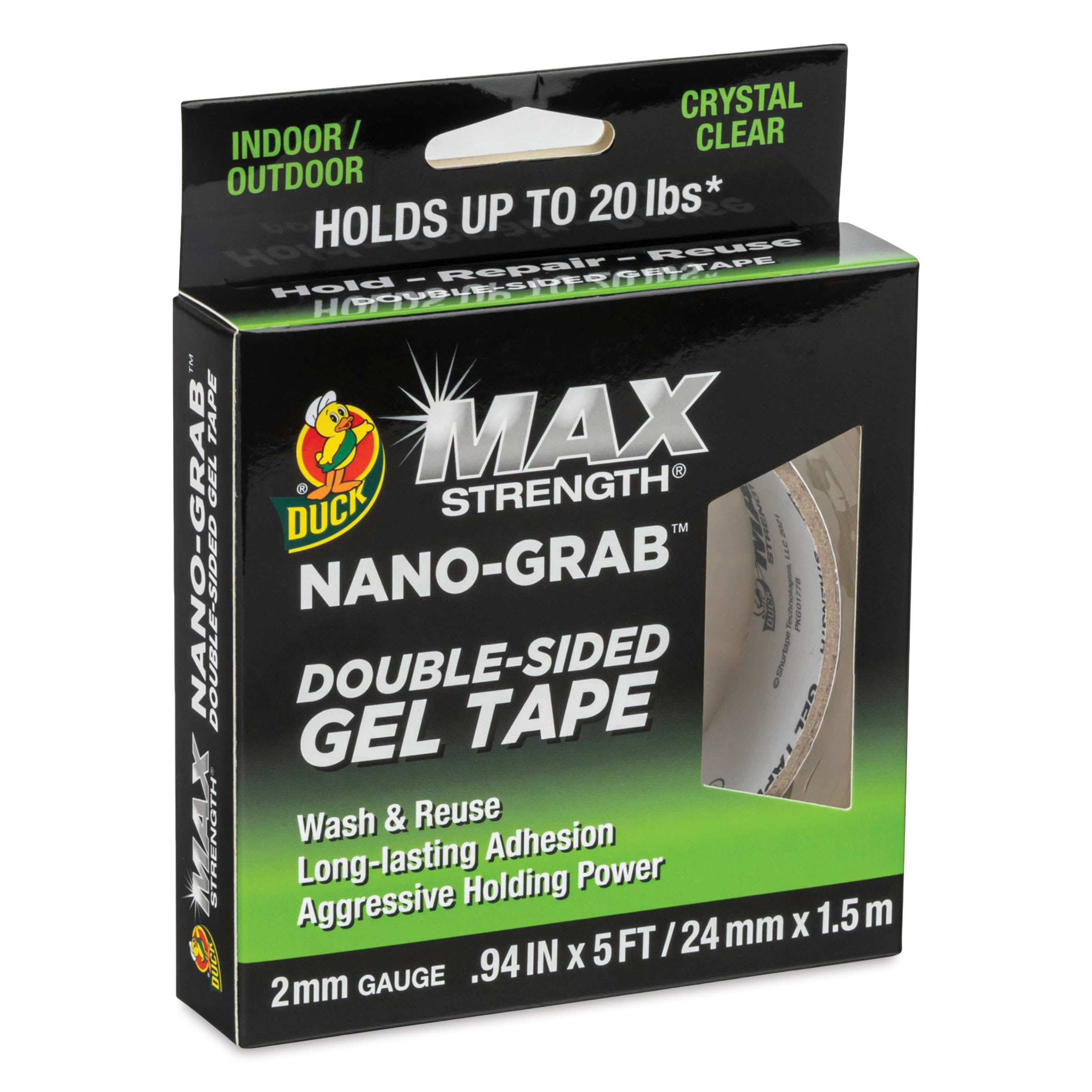 Duck Max Strength Nano-Grab Double-Sided Gel Tape, 0.94" x 5 ft., Clear (287264)