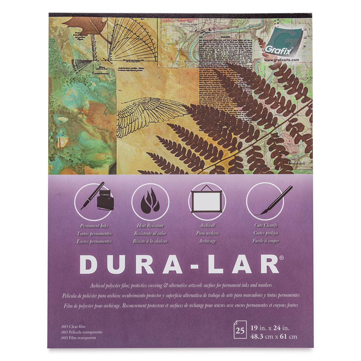 Grafix Dura-Lar Clear Acetate Alternative - 19" x 24" x .003", Pad, 25 Sheets