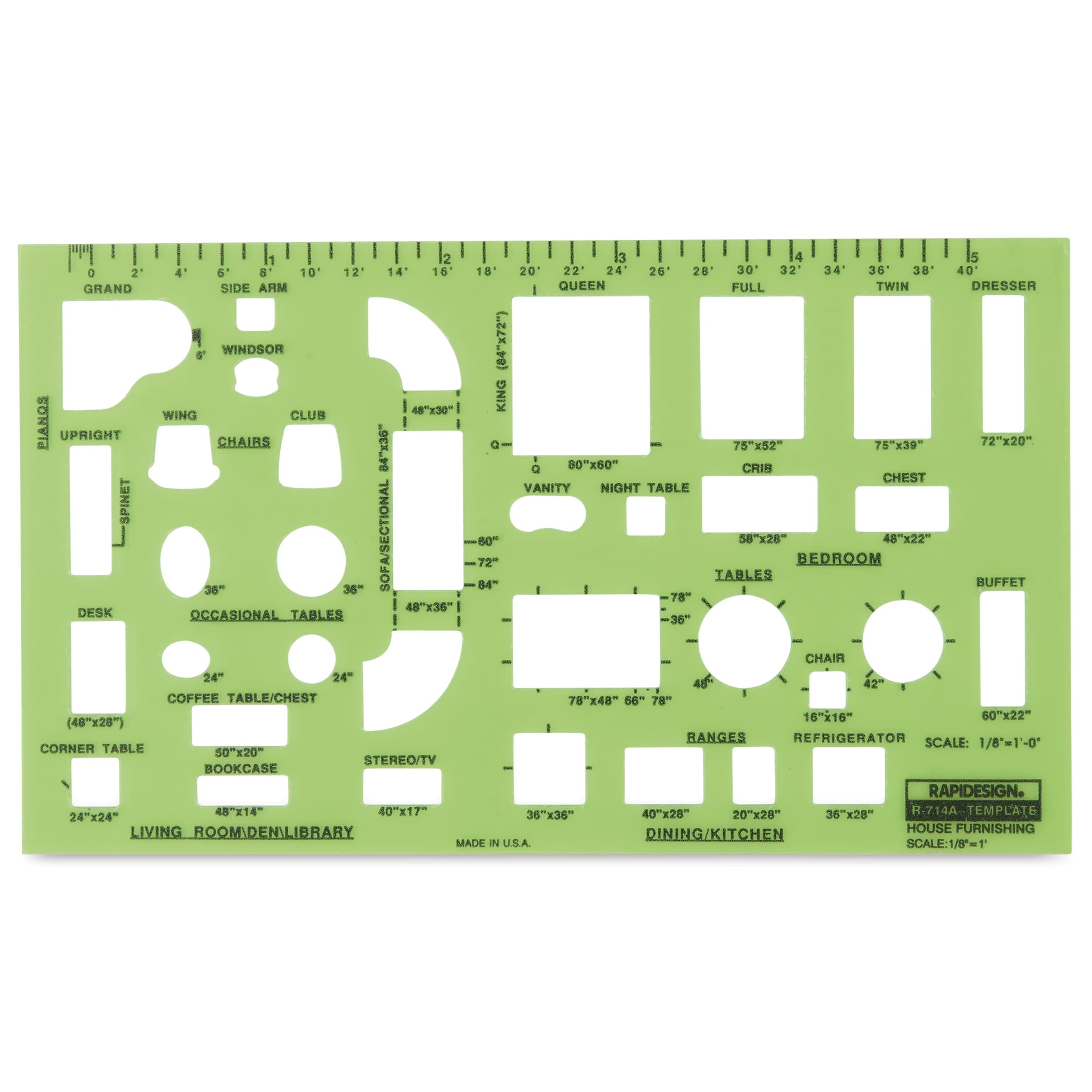 Rapidesign Interior Drafting And Design Templates House Furnishings 1/8 In. = 1 Ft.