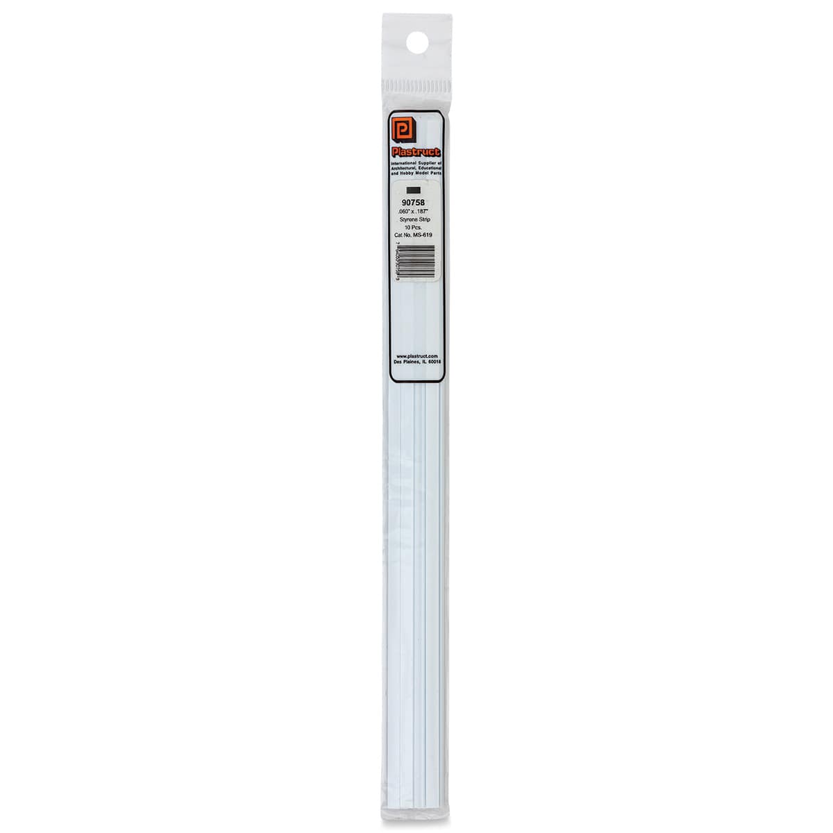 Plastruct Plastic Strip - Pkg of 10, 0.06" H × 0.187" W × 10" L