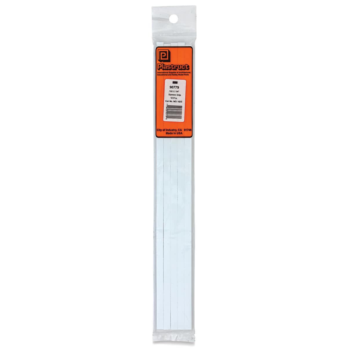 PLS90779 0.1 x 0.25 x 0.25 in. Rectangle Strip Styrene, White - Count 10
