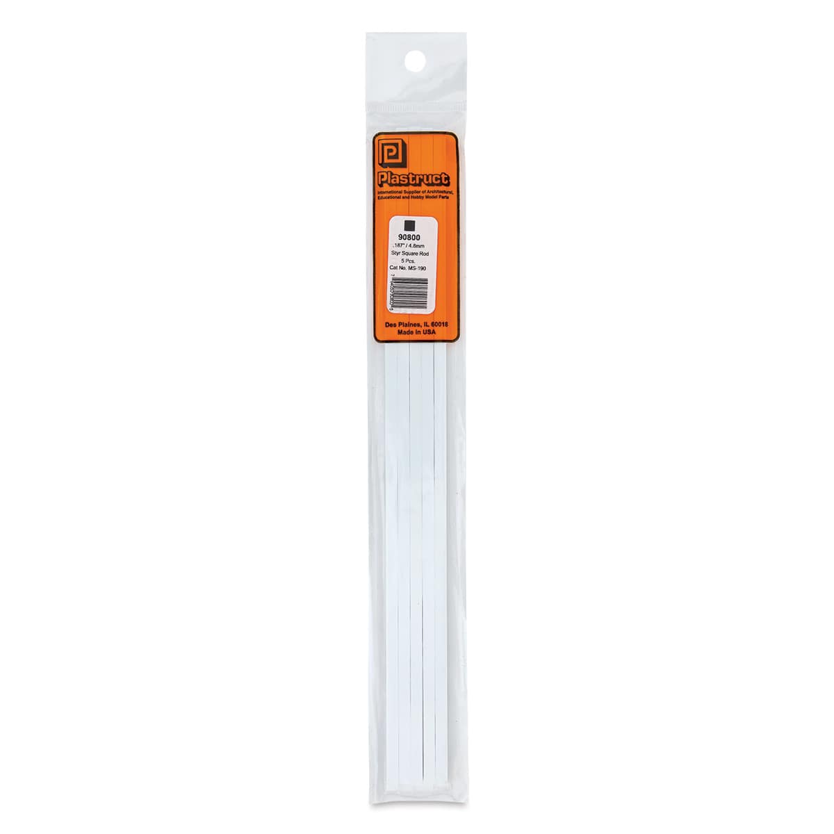 Plastruct Plastic Square Strip - Pkg of 5, 0.187" H × 0.187" W × 10" L