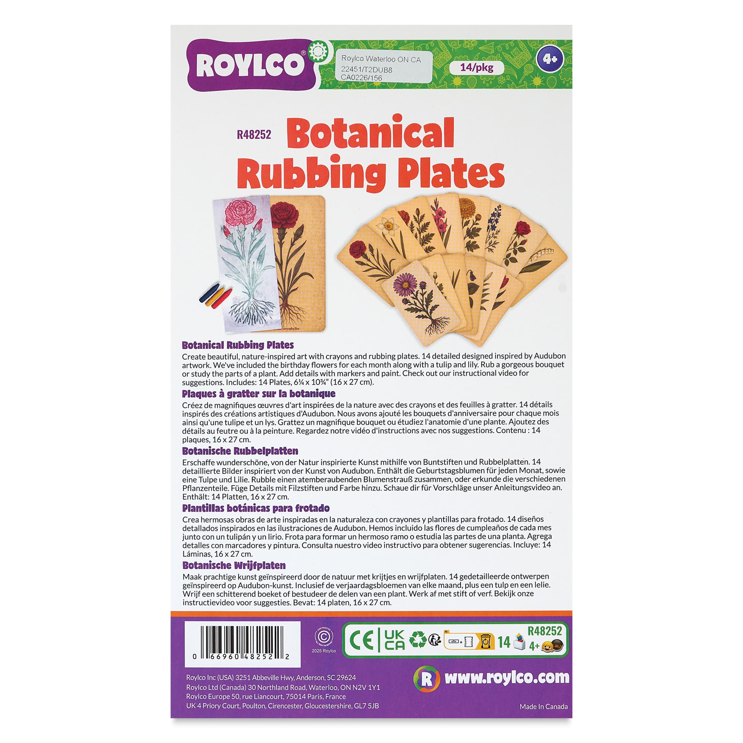 Roylco Rubbing Plates - Botanical Flowers, 6-1/4" x 10-3/4", Set of 14