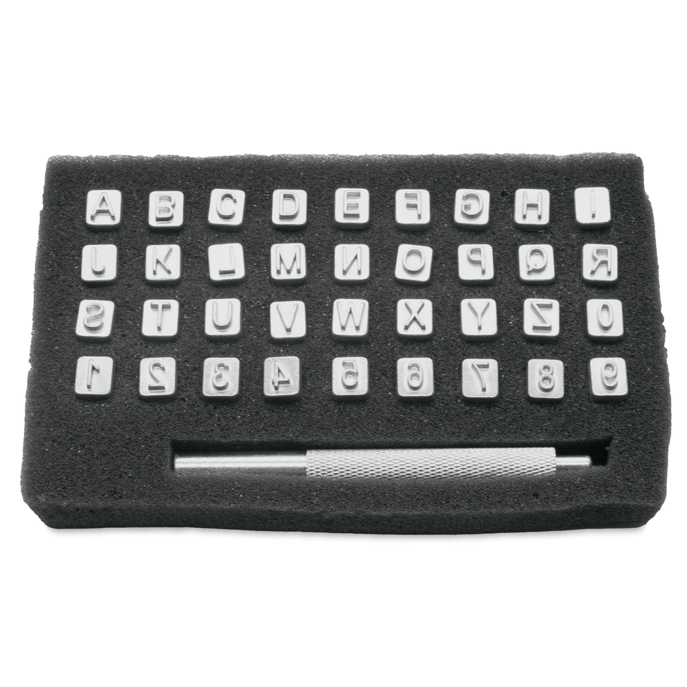 Realeather Leather Tooling Set - 1/4" Alphabet and Numbers with Handle, Set of 36 Stamps