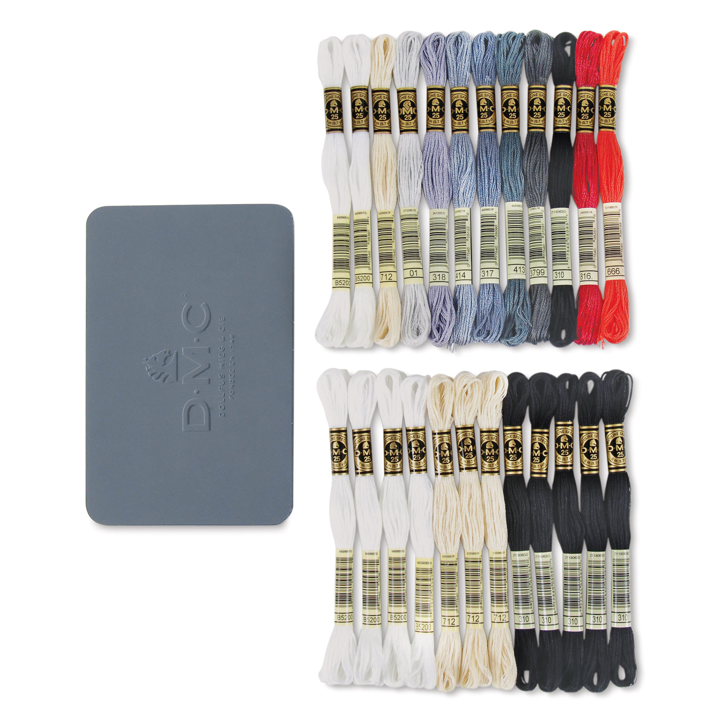 DMC Mouliné Special Collectors Black Tin Embroidery Floss - Set of 24, Monochrome Colors