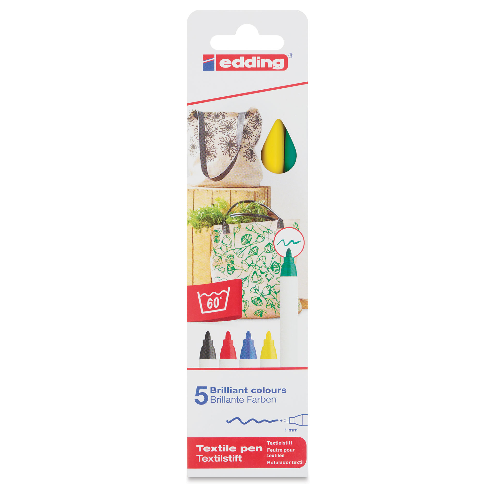 Edding Edd Textile Markers and Pens, 4600 Series Textile Pen, Assorted Ink, 5/Set (EDD446005), Cotton | Quill