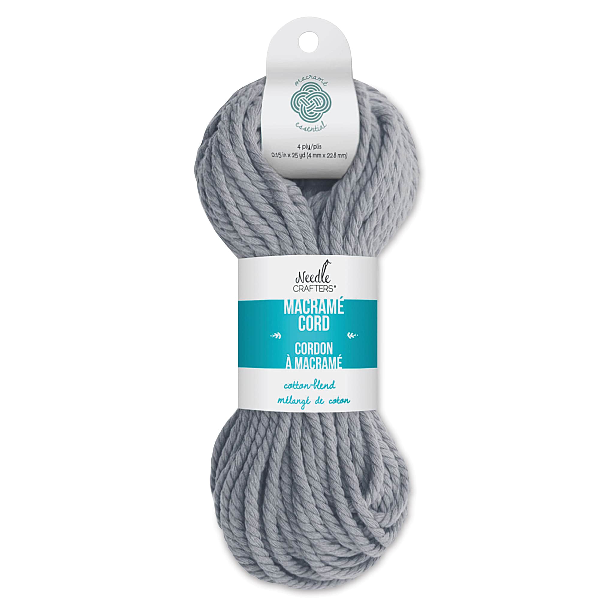 Needle Crafters Macramé Cord - Light Grey, 4 mm x 25 yds