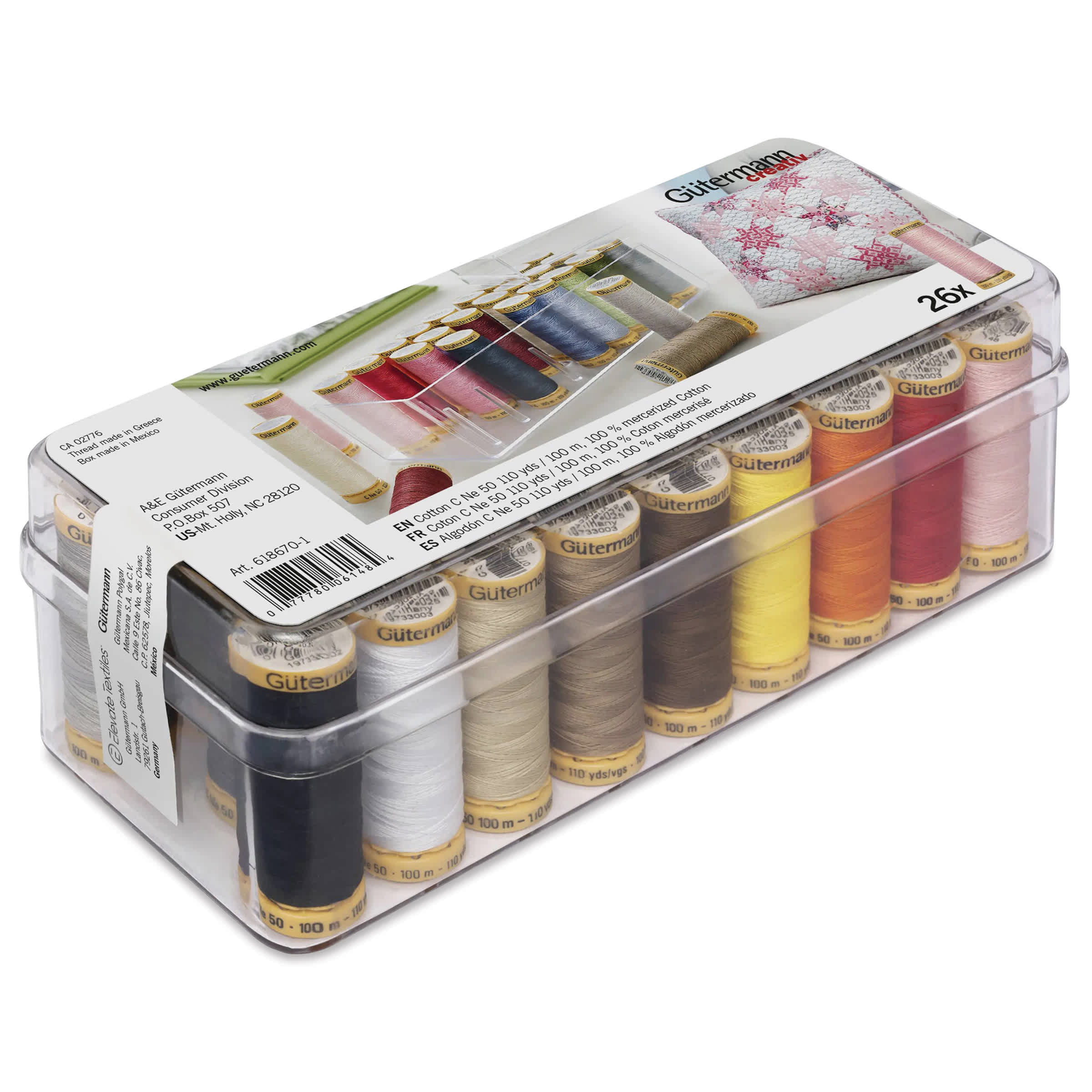 Gutermann Natural Cotton 50 Sewing Thread - Set of 26 with Box, Basic Shades, 109 yds