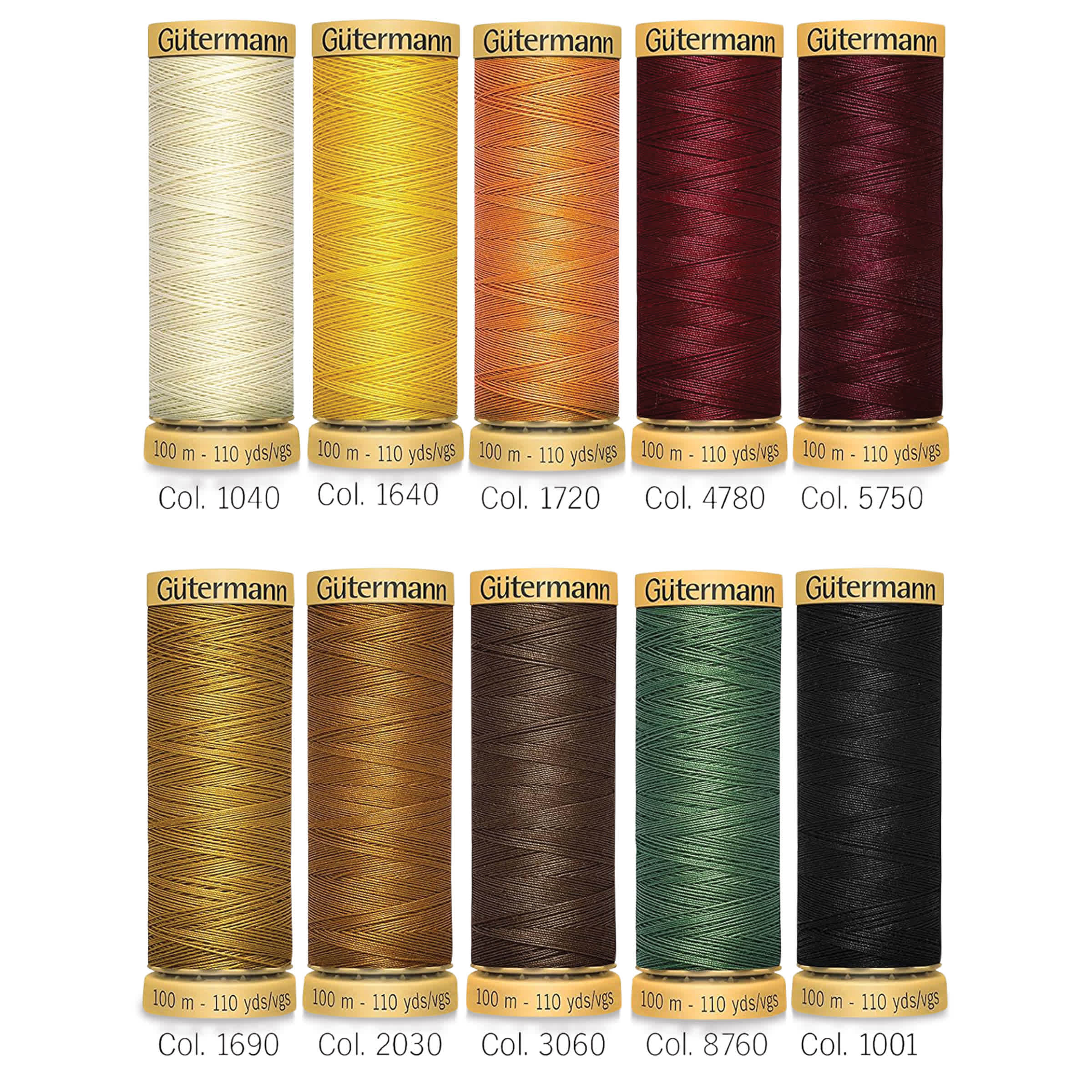 Gutermann Natural Cotton 50 Sewing Thread - Set of 10, Fall Shades, 109 yds