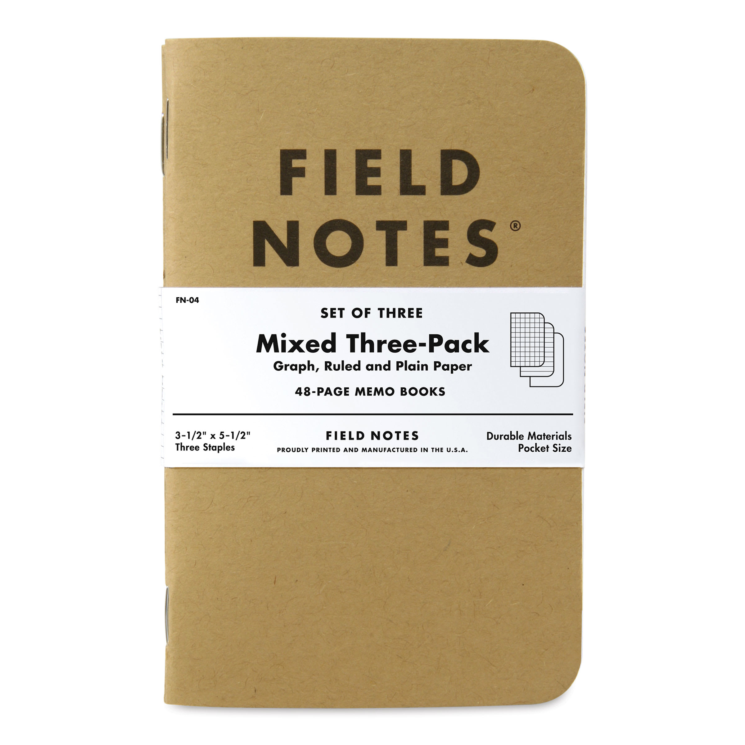 Field Notes Original Kraft 3-Pack Notebooks - Mixed, 3-1/2" x 5-1/2", 48 Pages