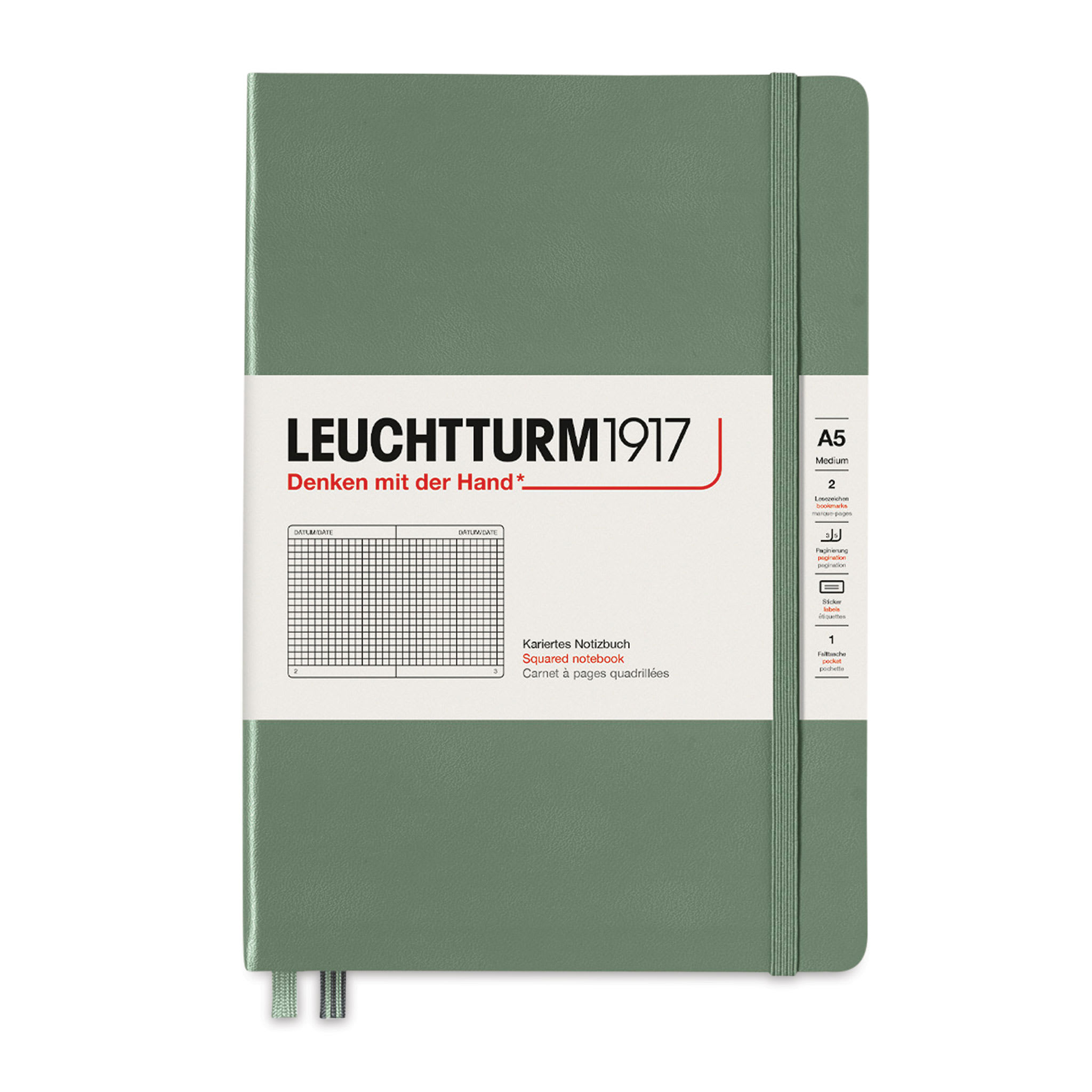 Leuchtturm1917 Squared Hardbound Notebook - Olive, 5-3/4" x 8-1/4"