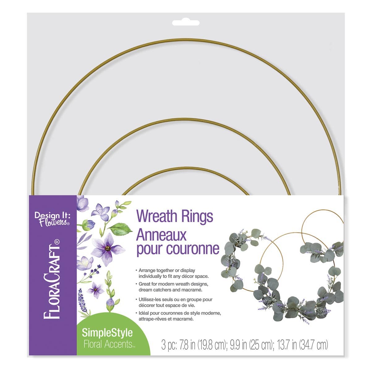Wire Wreath Ring 3-Piece Set 7.9", 9.8", 13.8" - Gold
