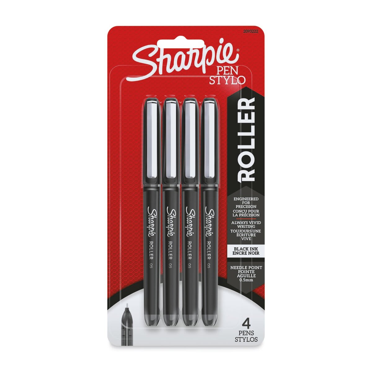 Sharpie Rollerball Pens, 0.5 mm, Needle Point, Black Ink, 4/Pack (2093222)