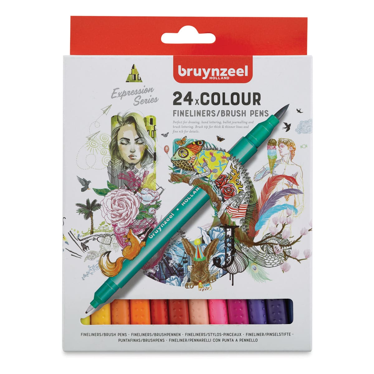 Bruynzeel Fineliner Brush Pens - Assorted, Set of 24