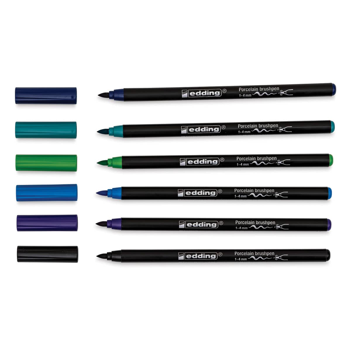 Edding E4200 Porcelain Brush Pens Set of 6, Cool Colors