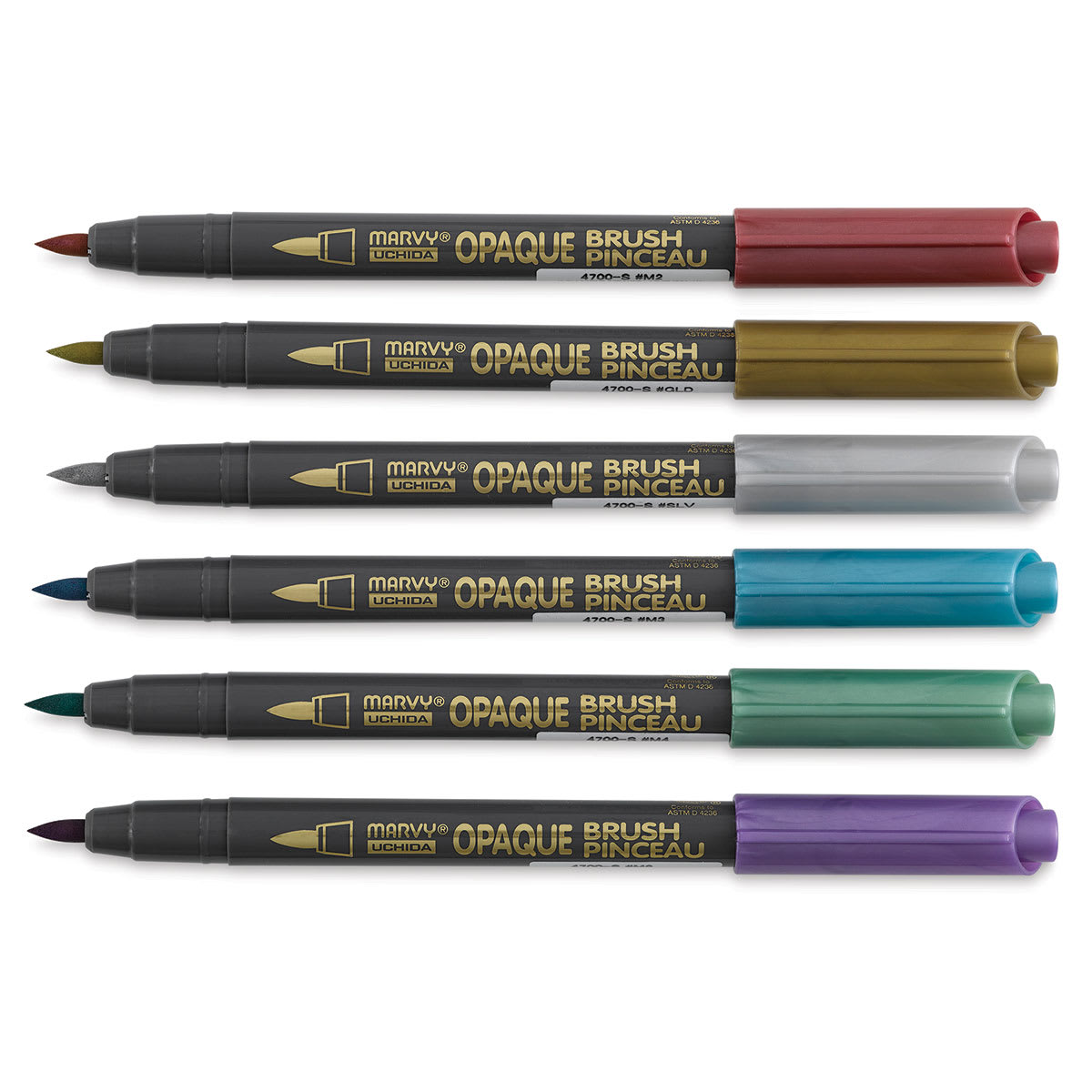 Marvy Uchida Opaque Brush Markers, Metallic Colors, Pack of 6 (UCH47006A) | Quill