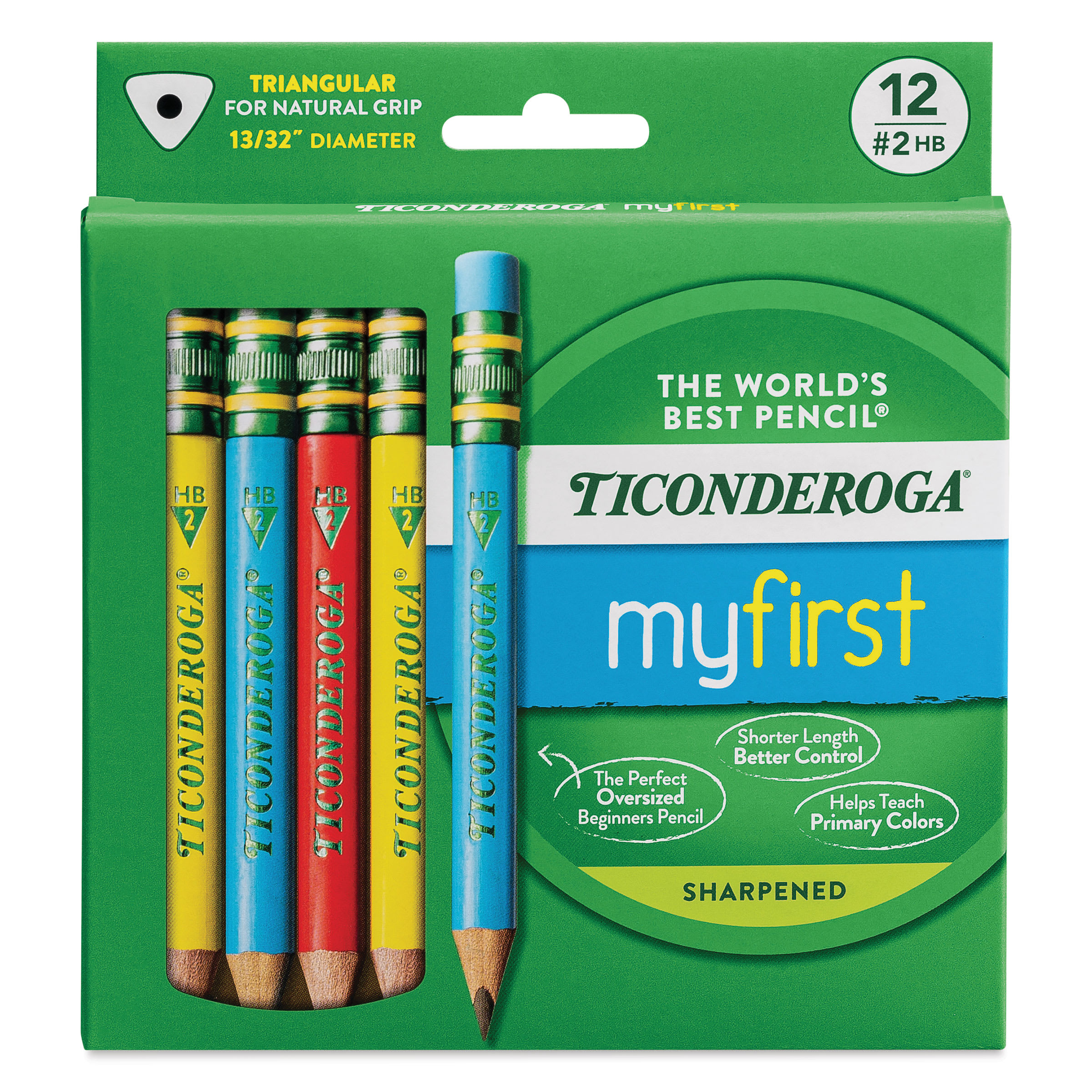 My First Short Wooden Pencils,L Triangle Barrel,Sharpened,#2 HB Soft,w/ Eraser,Primary Colors, 12PK