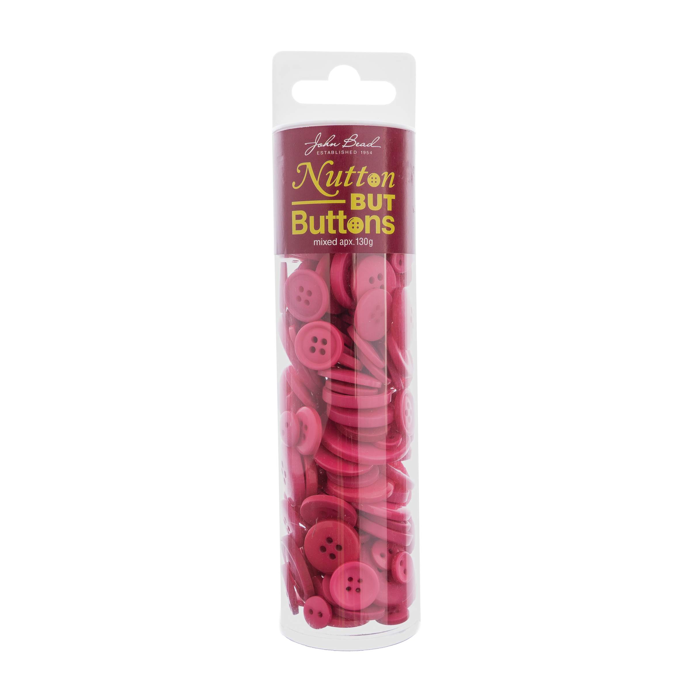 John Bead Nutton but Buttons Mixed Sizes for Diy Crafts, 130g - Dark pink