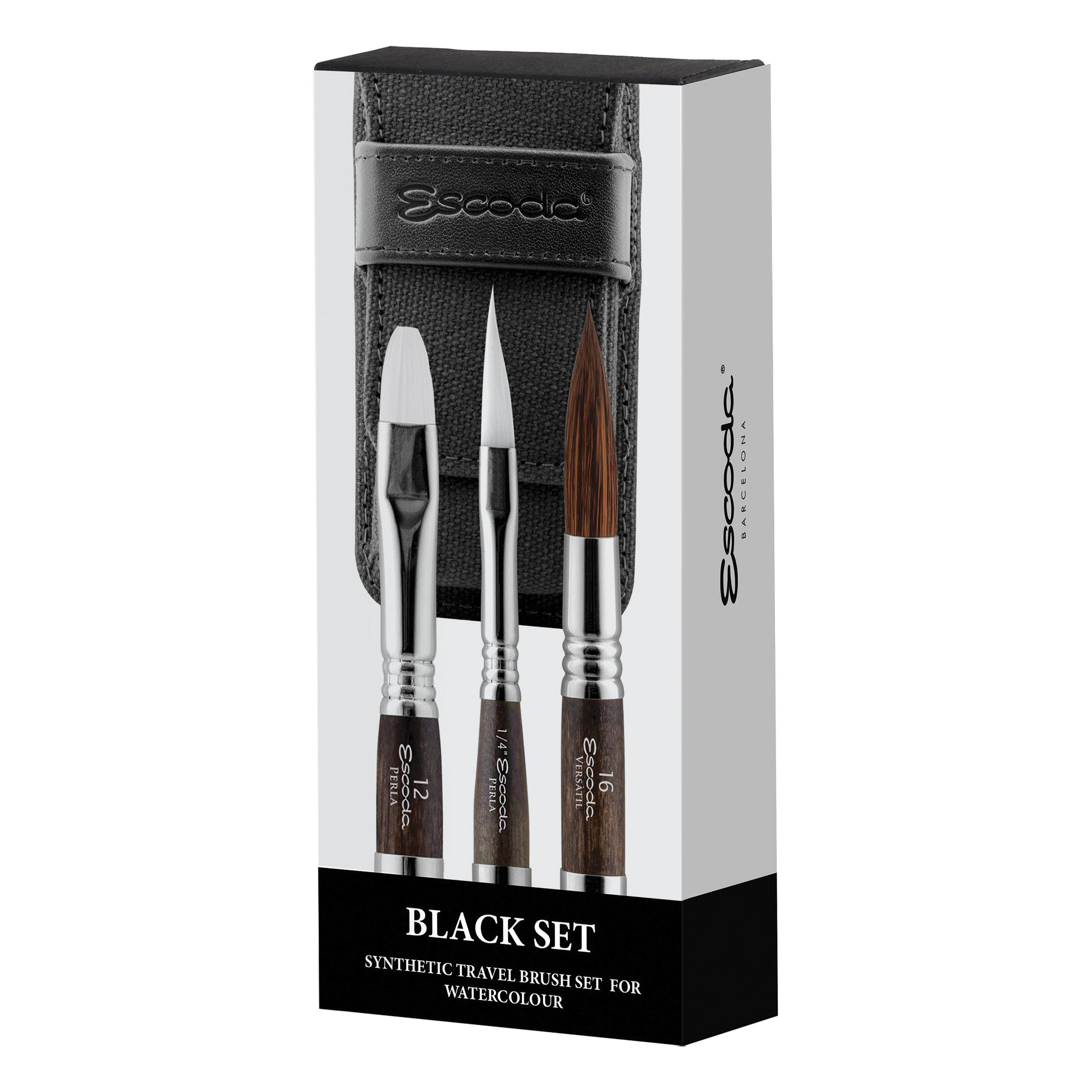 Escoda Synthetic Travel Brushes - Black Set of 3, Assorted