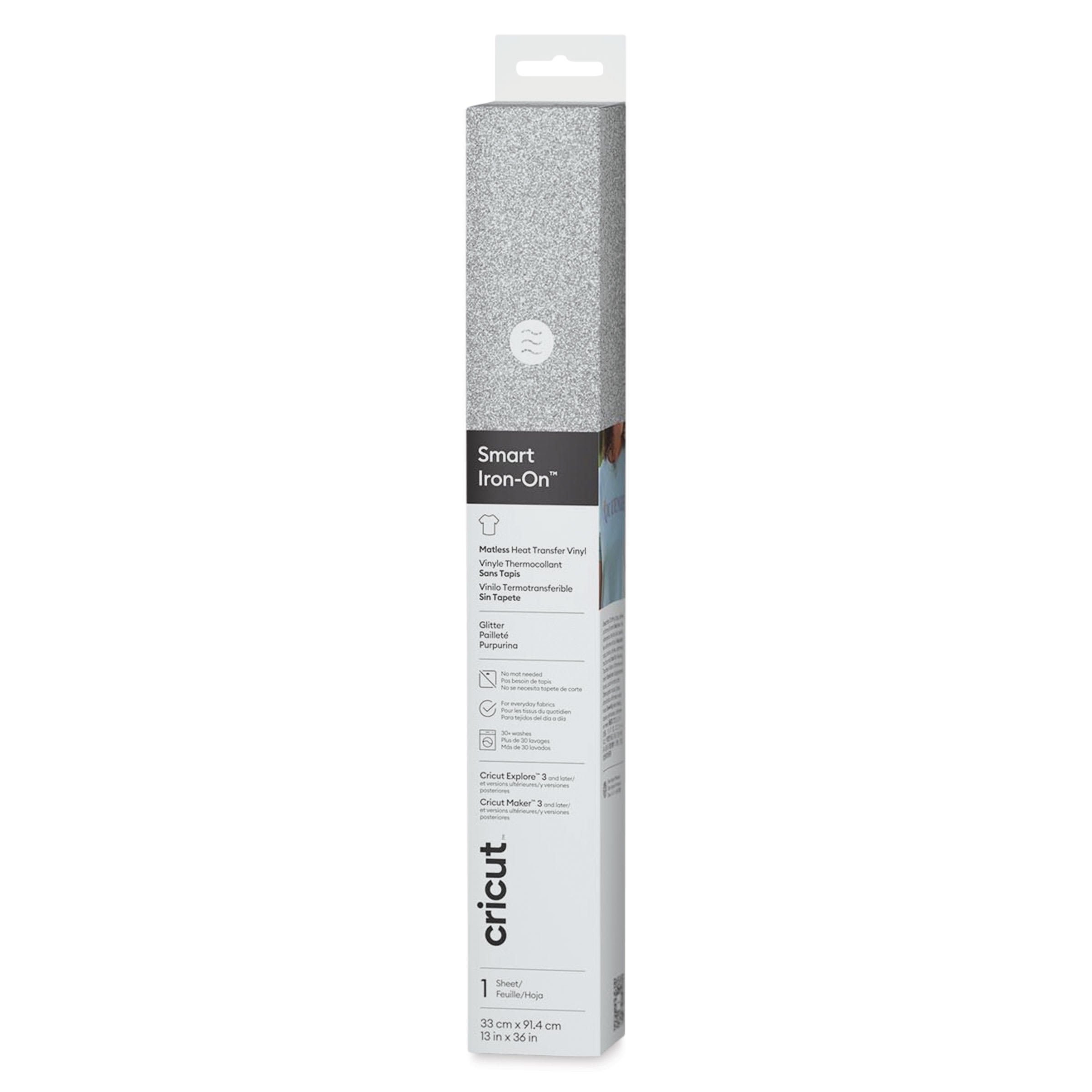 Cricut Smart Iron-On Heat Transfer Vinyl - Silver Glitter, 13" x 3 ft, Roll