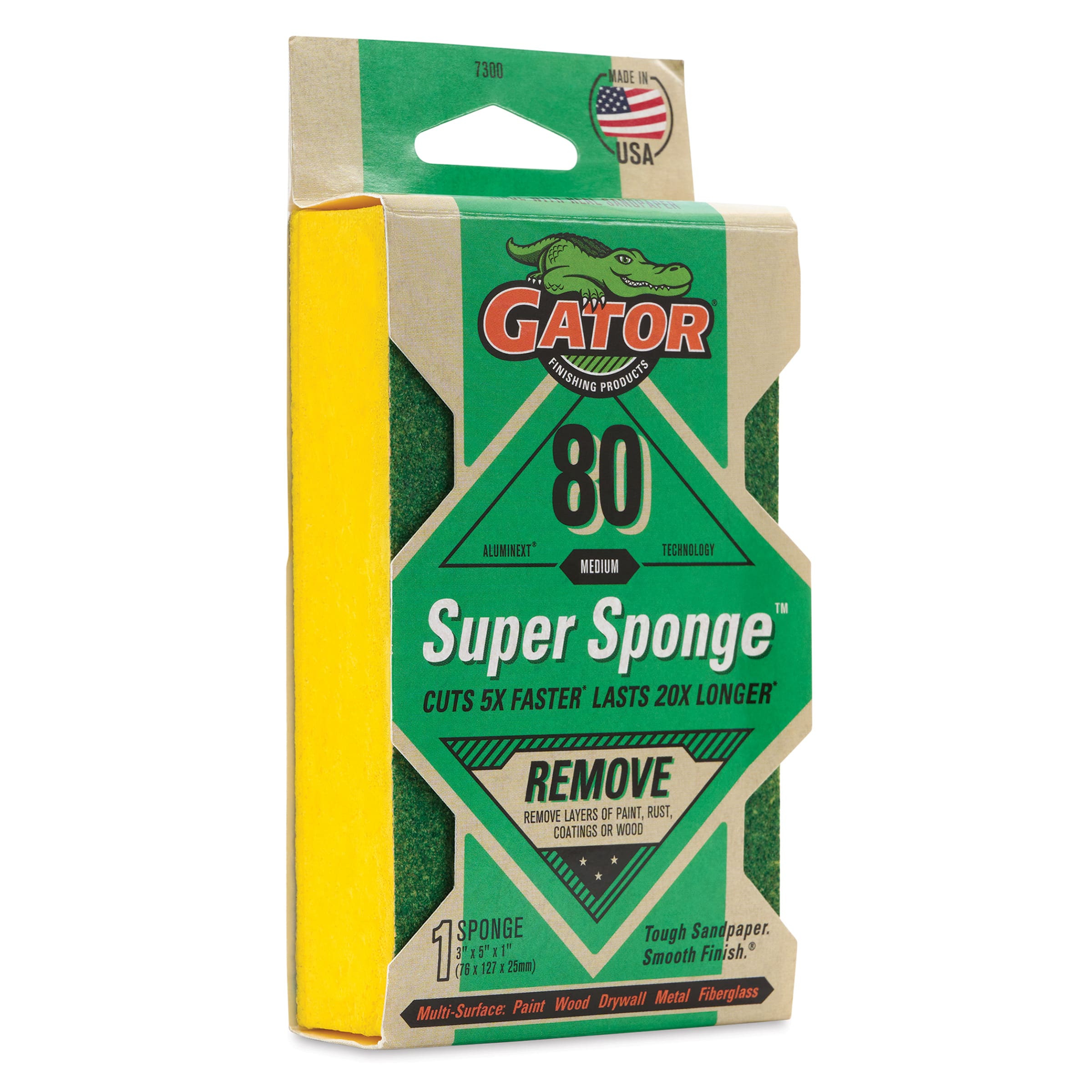 Gator® Super Sponge™ Medium 80 Grit Sanding Sponge By Gator Finishing | 3" x 5" x 1"