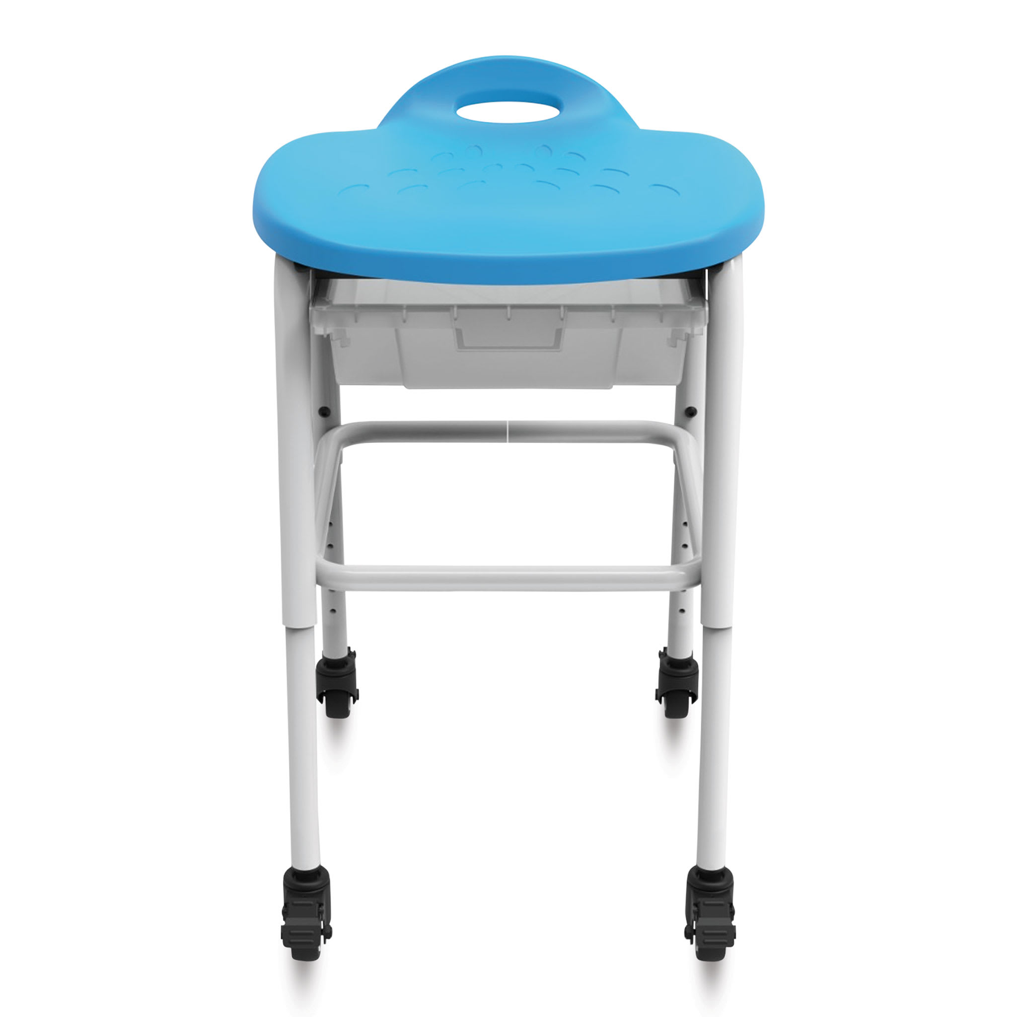 Luxor Plastic/Steel Adjustable-Height Classroom Stool with Wheels and Storage, Blue/White (MBS-STOOL-2)