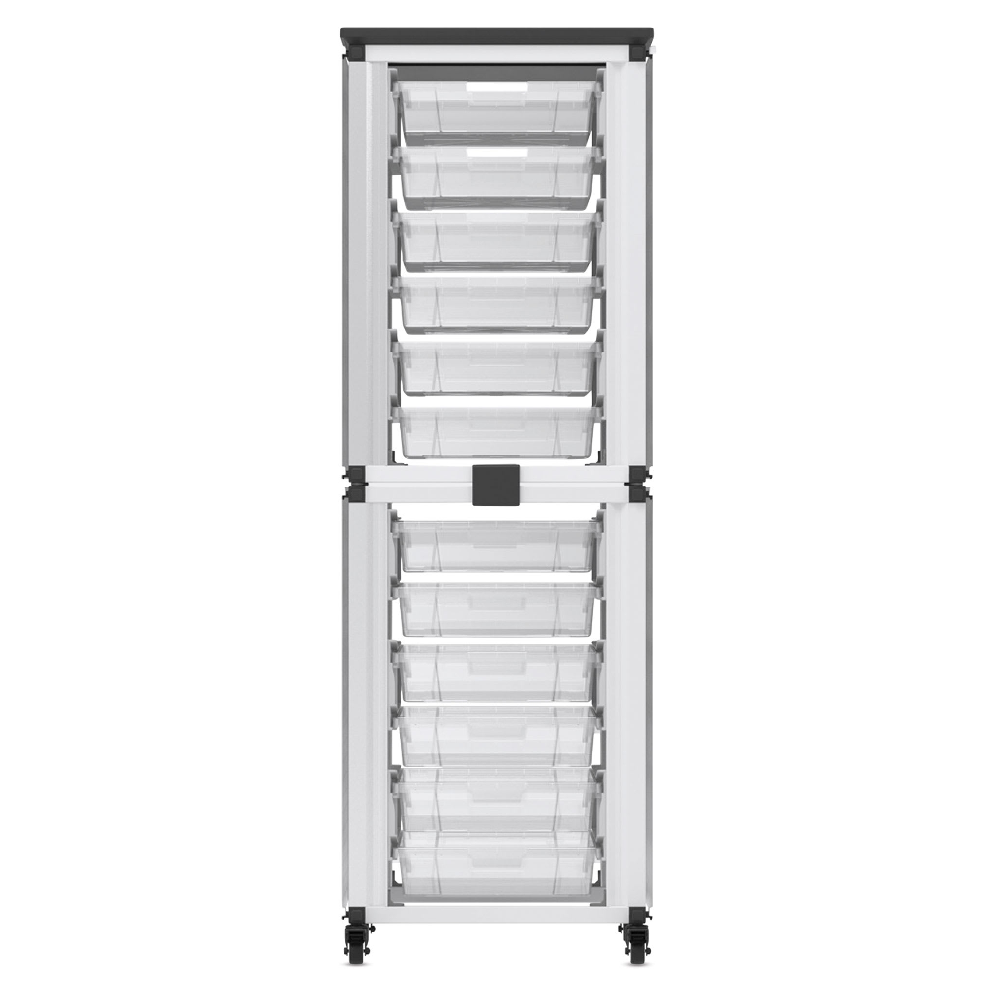 Luxor Mobile 12-Section Stacked Modular Classroom Storage Cabinet, 18.2"W x 18.2"D, White (MBS-STR-12-12S)