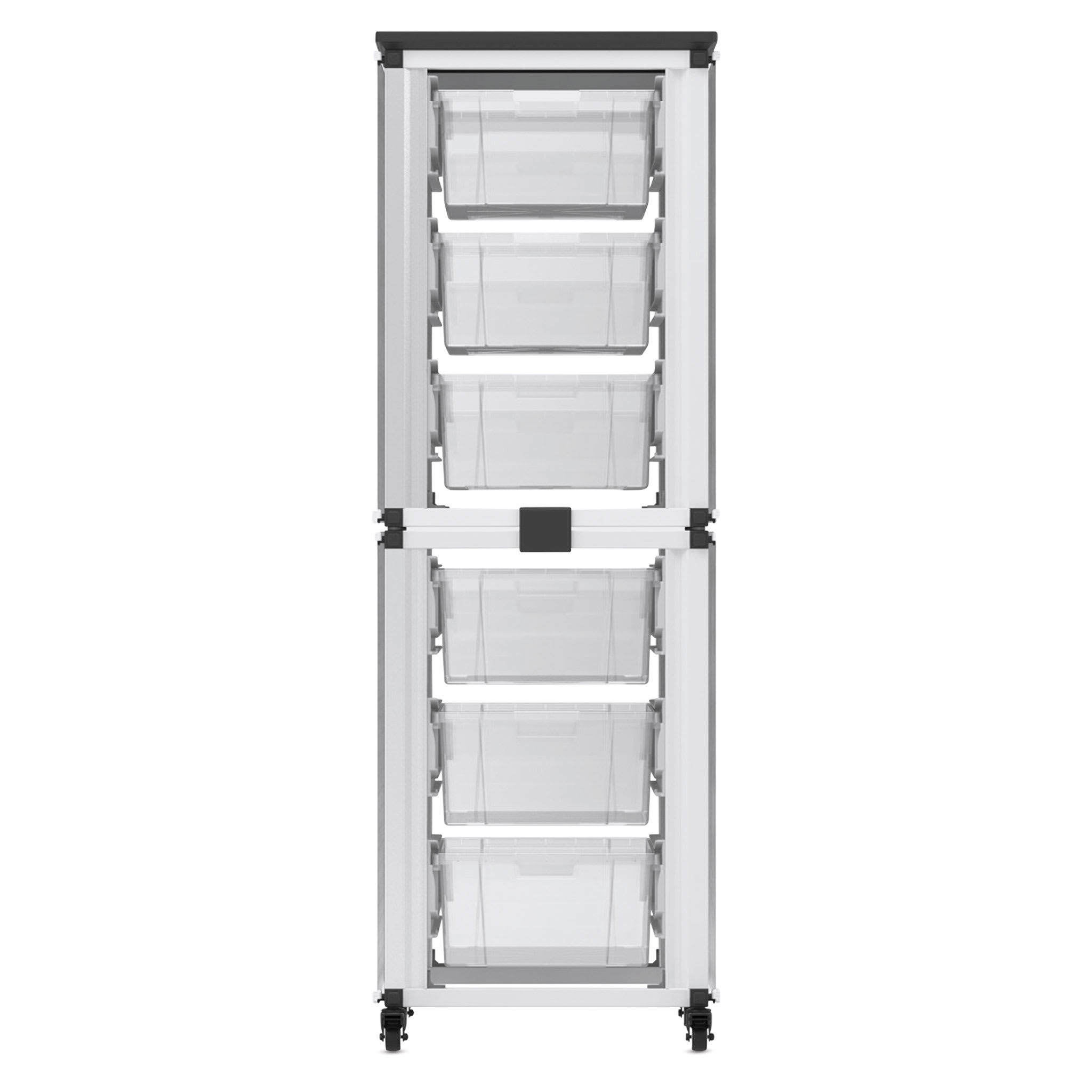 Luxor Mobile 6-Section Stacked Modular Classroom Storage Cabinet, 18.2"W x 18.2"D, White (MBS-STR-12-6L)