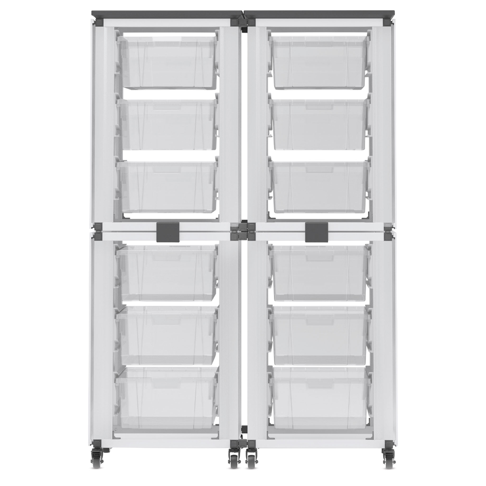 B3120603 Modular Classroom Storage Cart, 4 Stacked Modules, 12 Large Bins - 18 x 36 x 57 H in. - White